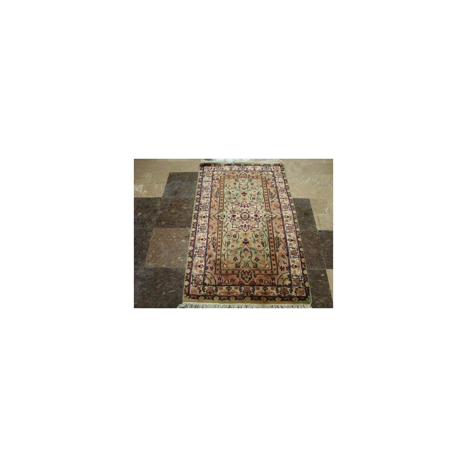 Green Ivory Touch Excellent Designed Rectangle Area Rugs Hand Knotted Wool Silk Carpet'