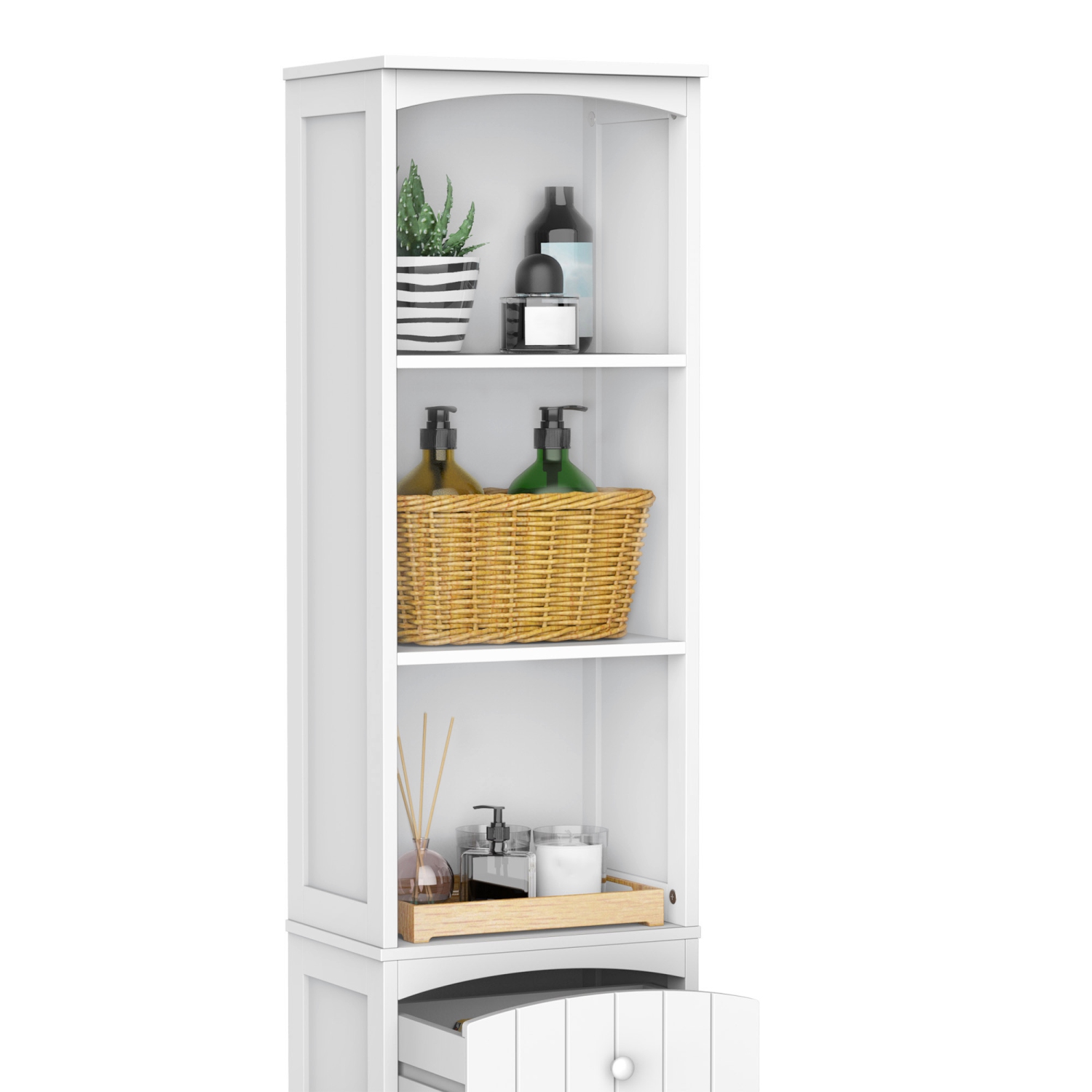 HOMCOM Bathroom Storage Cabinet, Tall Linen Tower with 3-Tier Shelves and Drawer and Door, White