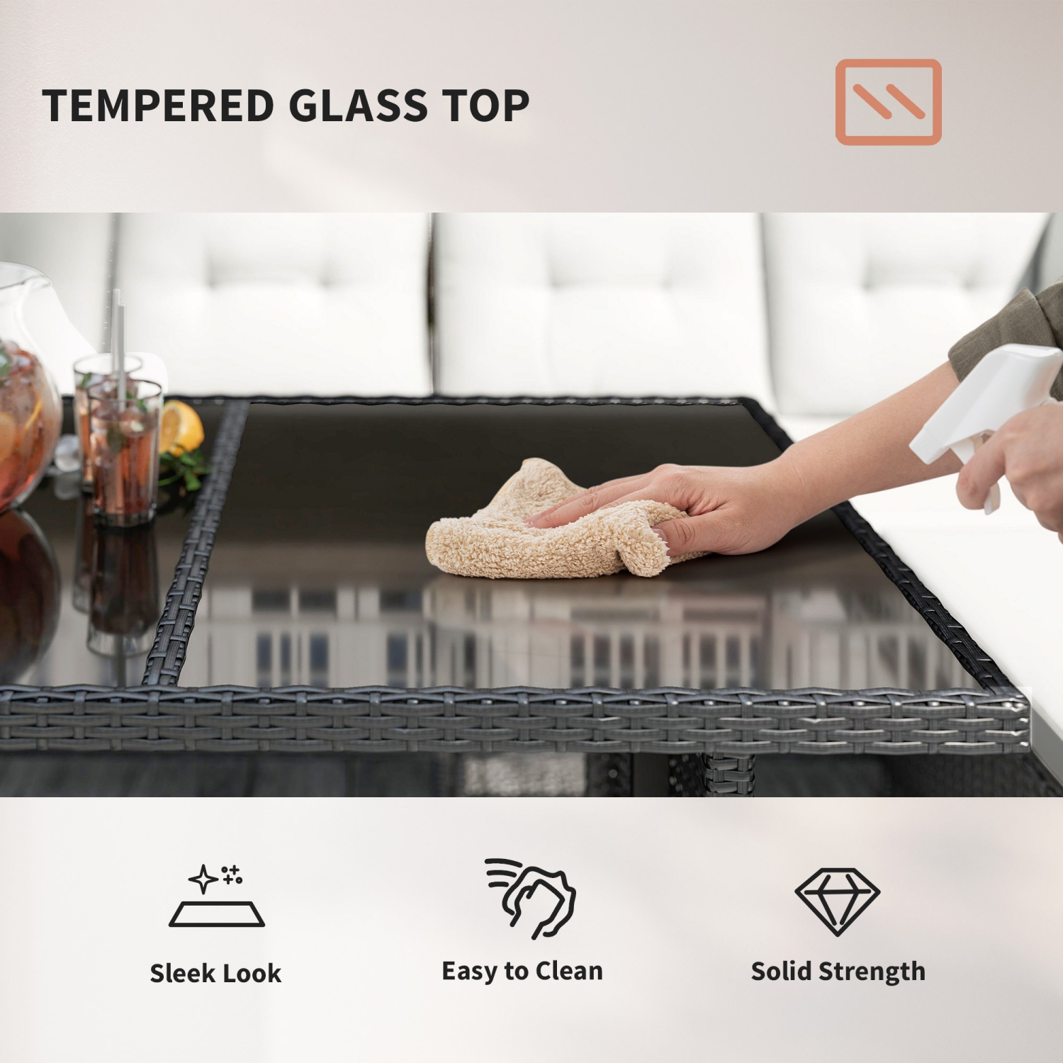 Outsunny 6 Pieces Patio Dining Set Wicker Outdoor Furniture Set Garden Rattan Sofa Set Outdoor Sectional Couch with Cushions, Dining Table and