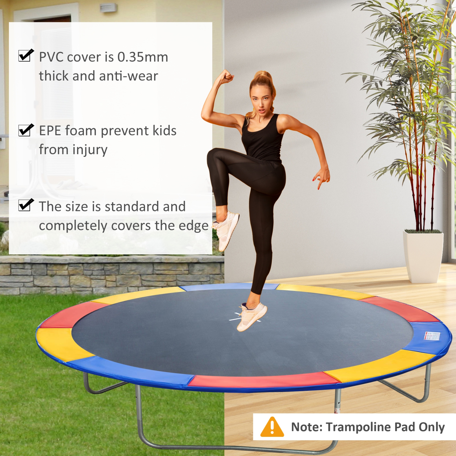 Tapis de trampoline 8&nbsp;pi de HOMCOM ⌀⌀Ressort de rechange pour salle de sport de 96&nbsp;po; Couvercle rebondissant; Mousse EPE colorée