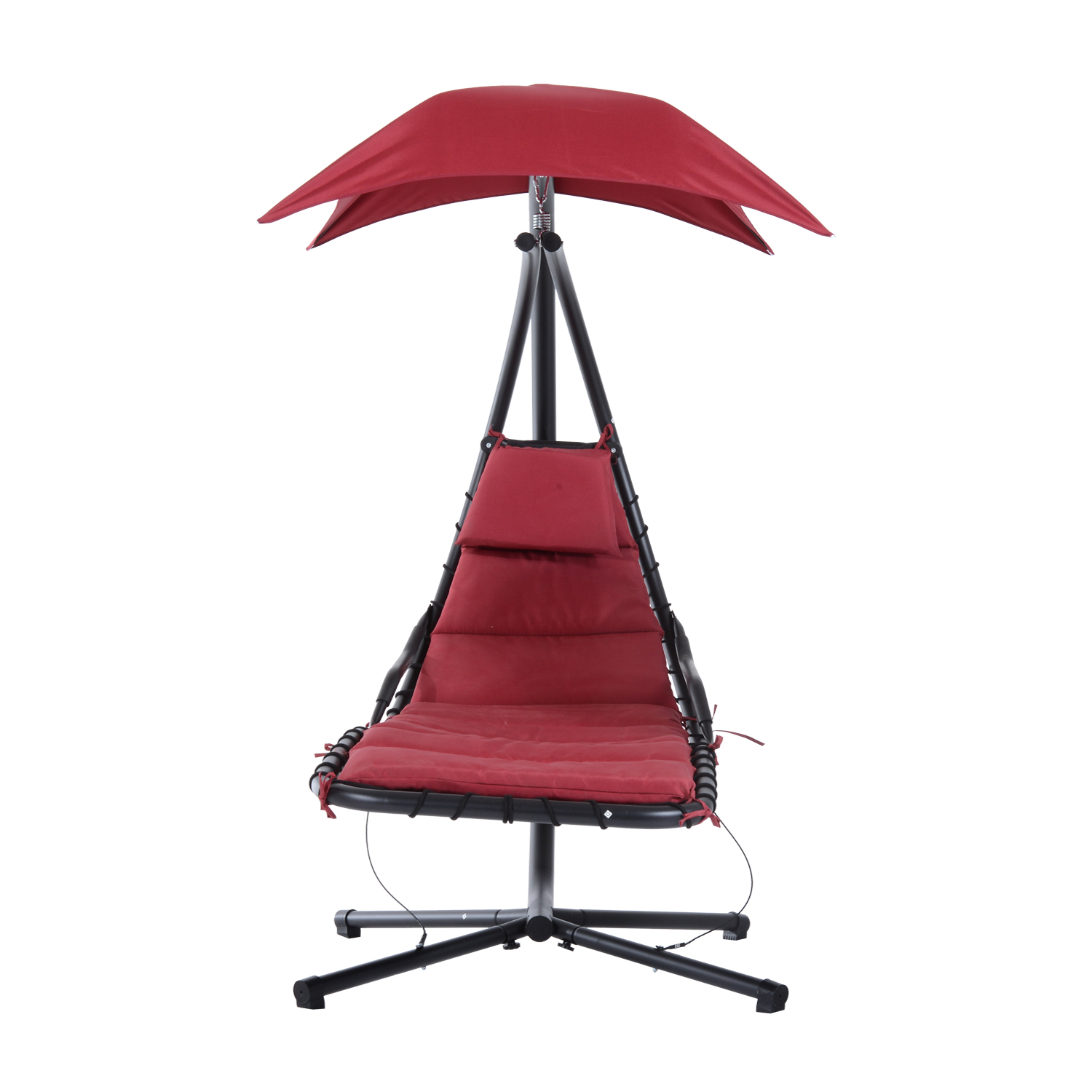 Chaise longue extérieure suspendue avec support et auvent, hamac Outsunny, rouge vin