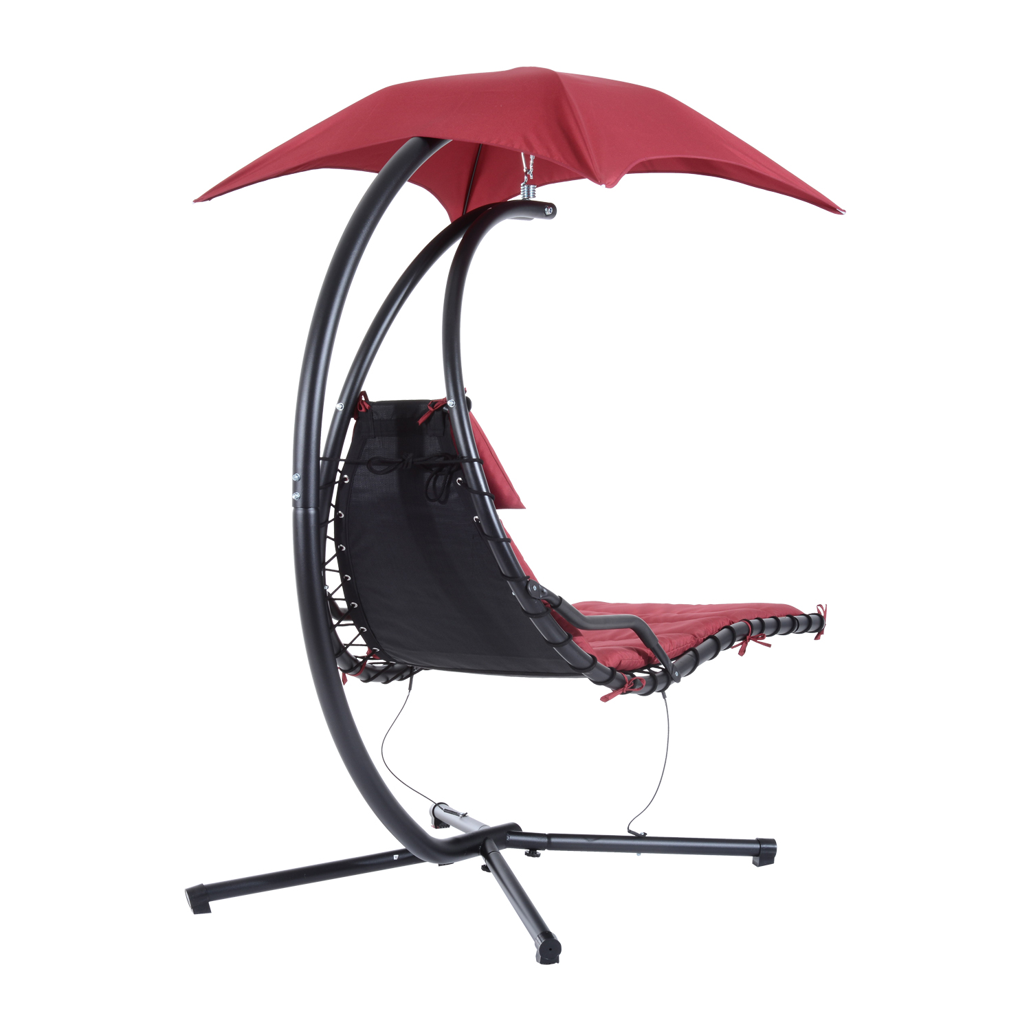 Chaise longue extérieure suspendue avec support et auvent, hamac Outsunny, rouge vin
