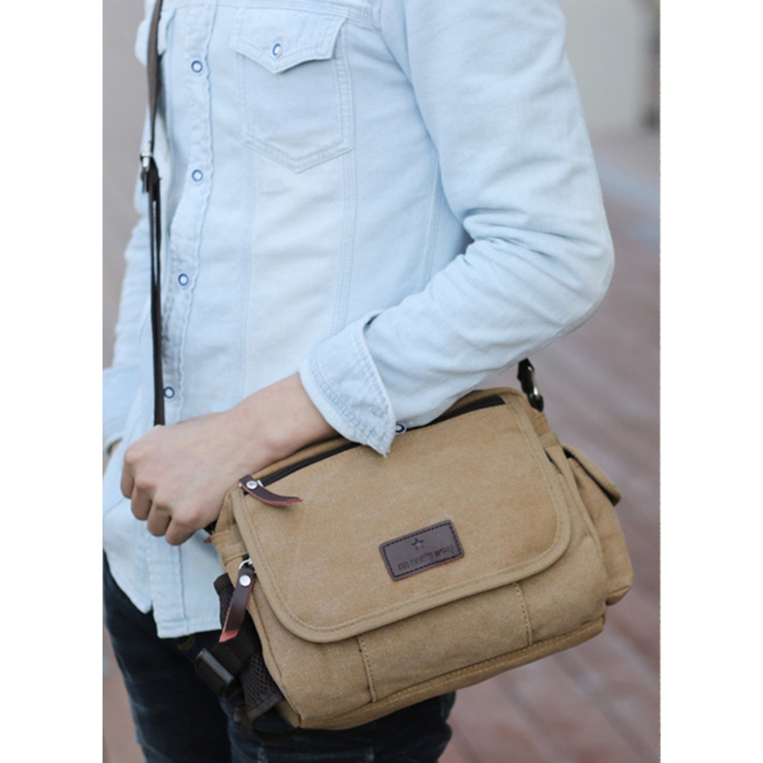 Petit sac messager en toile multi-usage rétro pour hommes de Navor – Brun