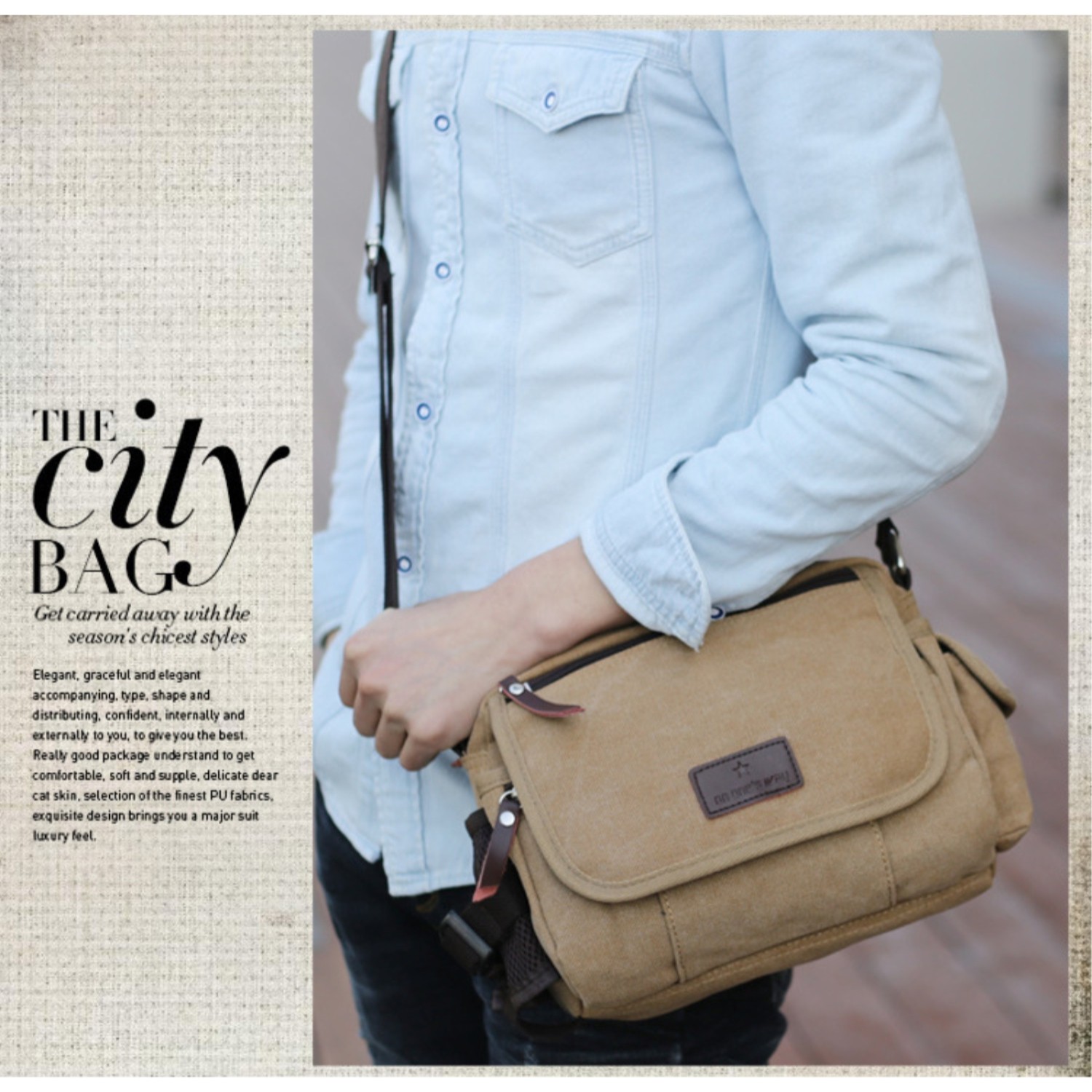 Petit sac messager en toile multi-usage rétro pour hommes de Navor – Brun