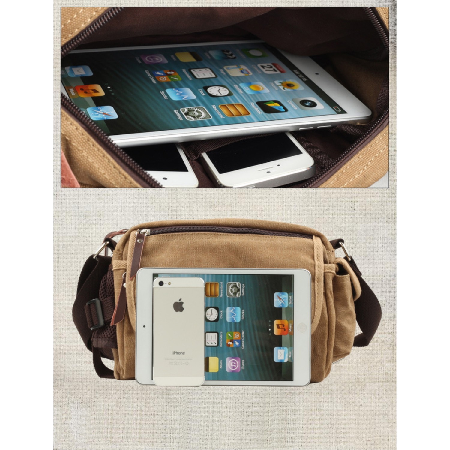 Petit sac messager en toile multi-usage rétro pour hommes de Navor – Brun