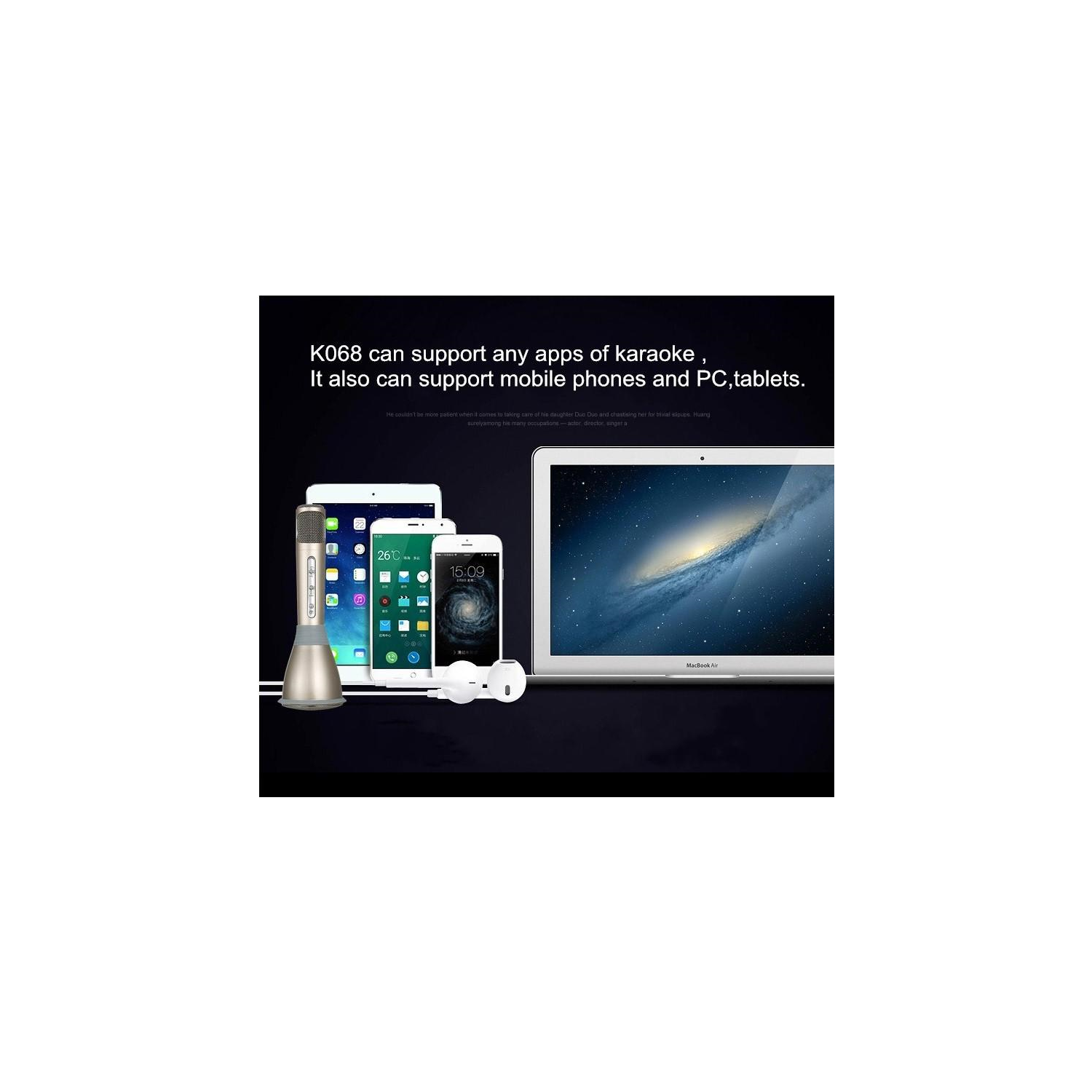 100% Genuine Tuxun K068 Portable Karaoke Wireless Bluetooth Microphone Speaker - Gold