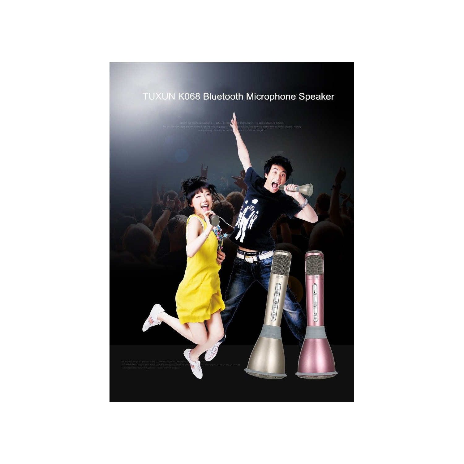 100% Genuine Tuxun K068 Portable Karaoke Wireless Bluetooth Microphone Speaker - Rose