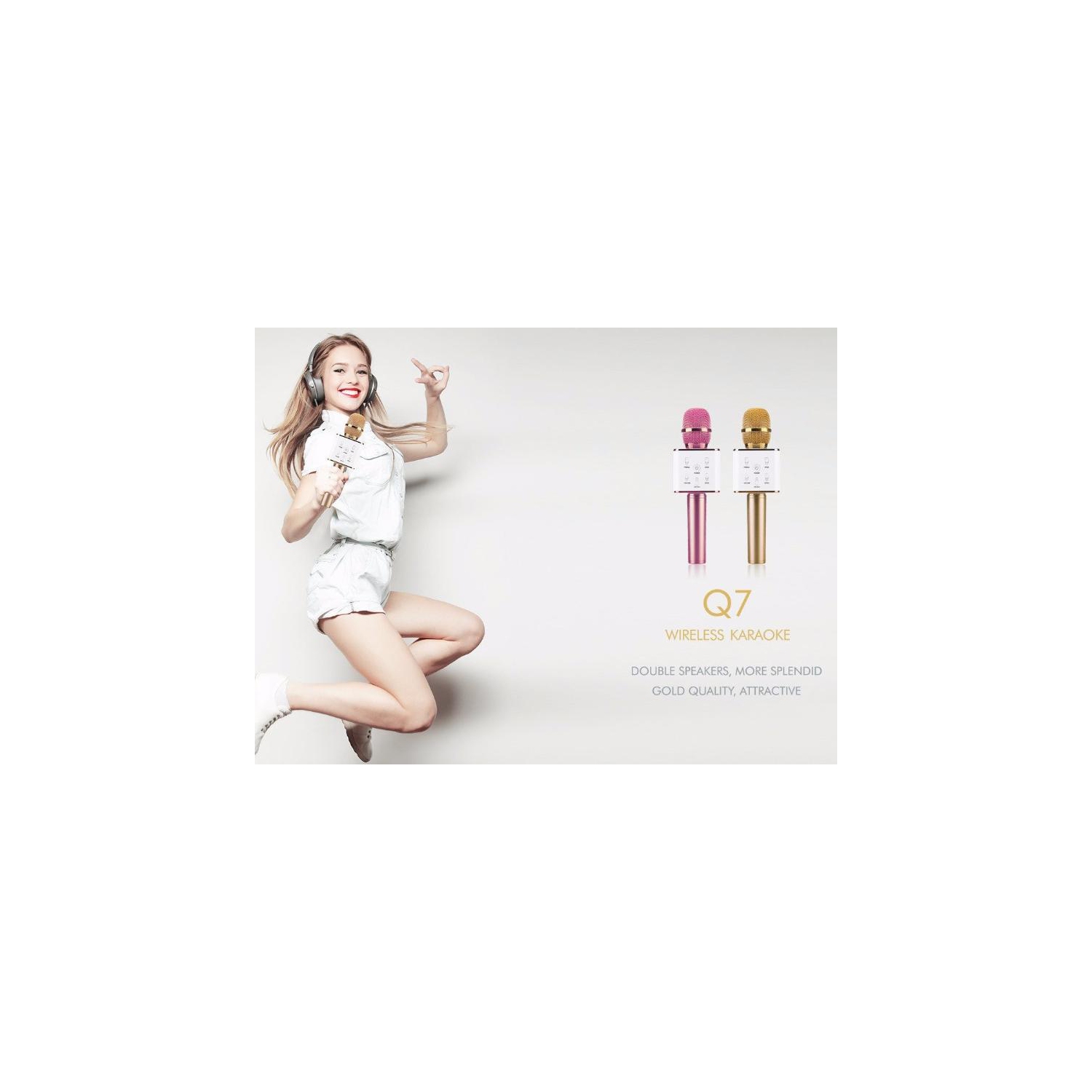 100% Genuine Tuxun Q7 Wireless Bluetooth Microphone Speaker Karaoke Gold