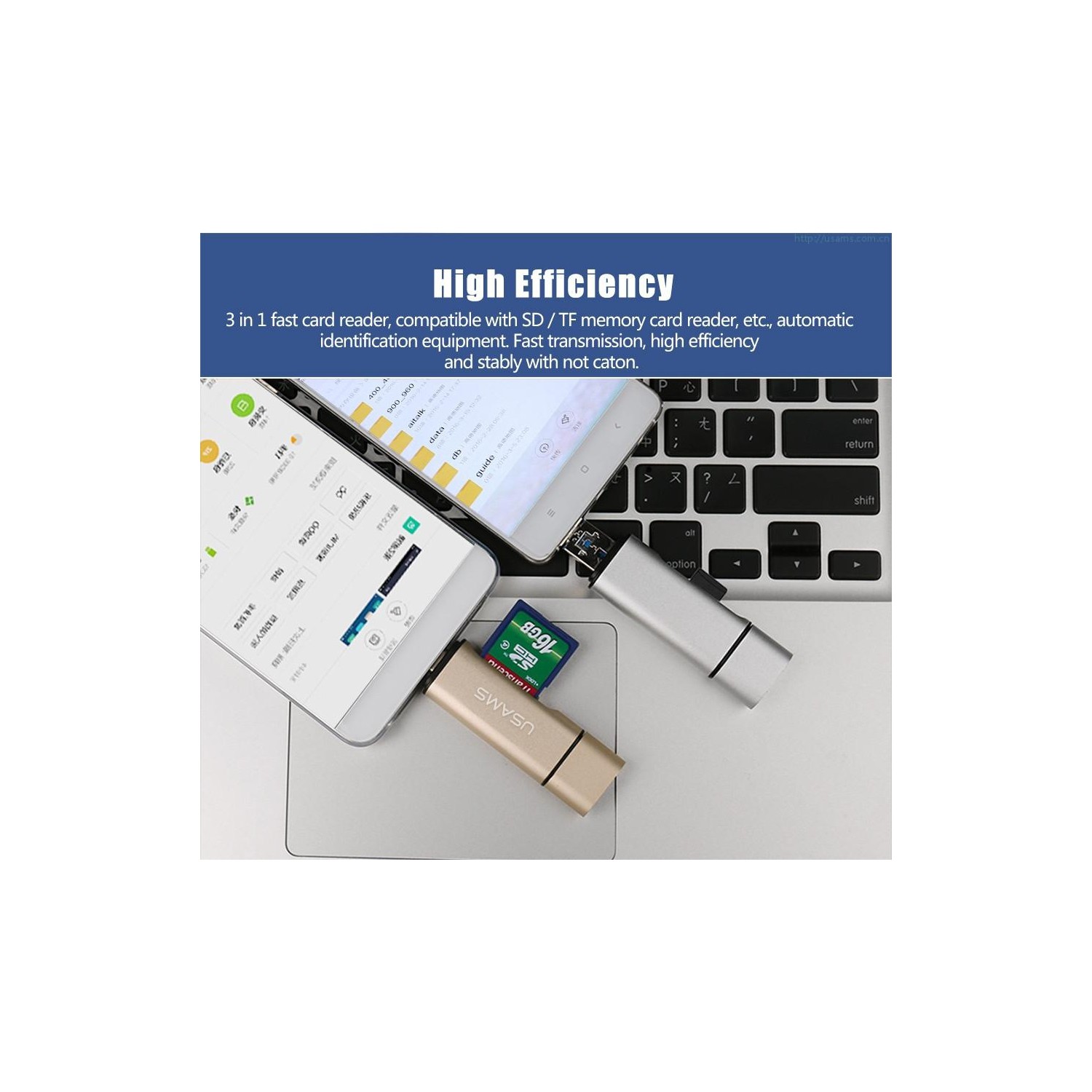 USAMS multi-function 3-in-1 Card Reader OTG Support