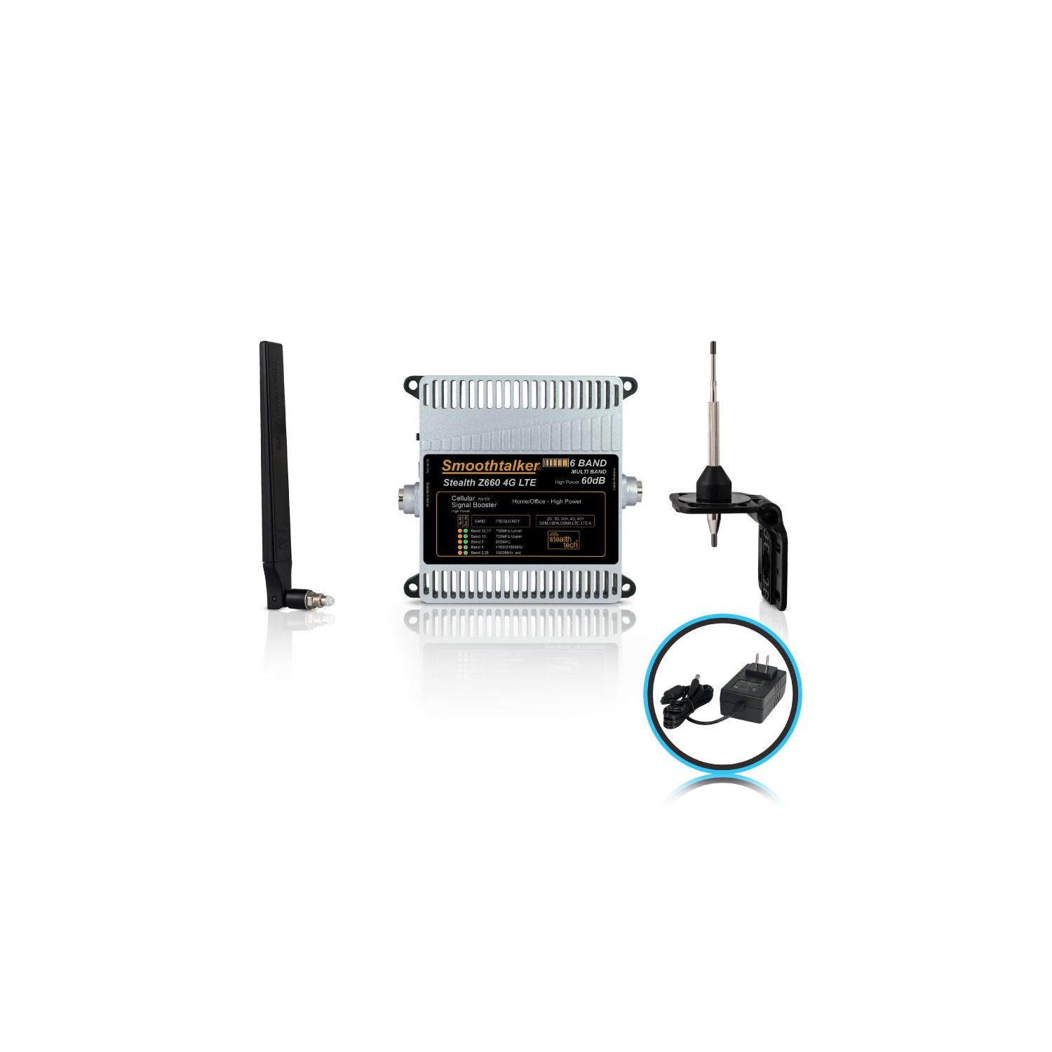 Smoothtalker Stealth Z6 60dB 4G/5G Ready High Power 6 Band Building Cell Phone Signal Booster Kit.