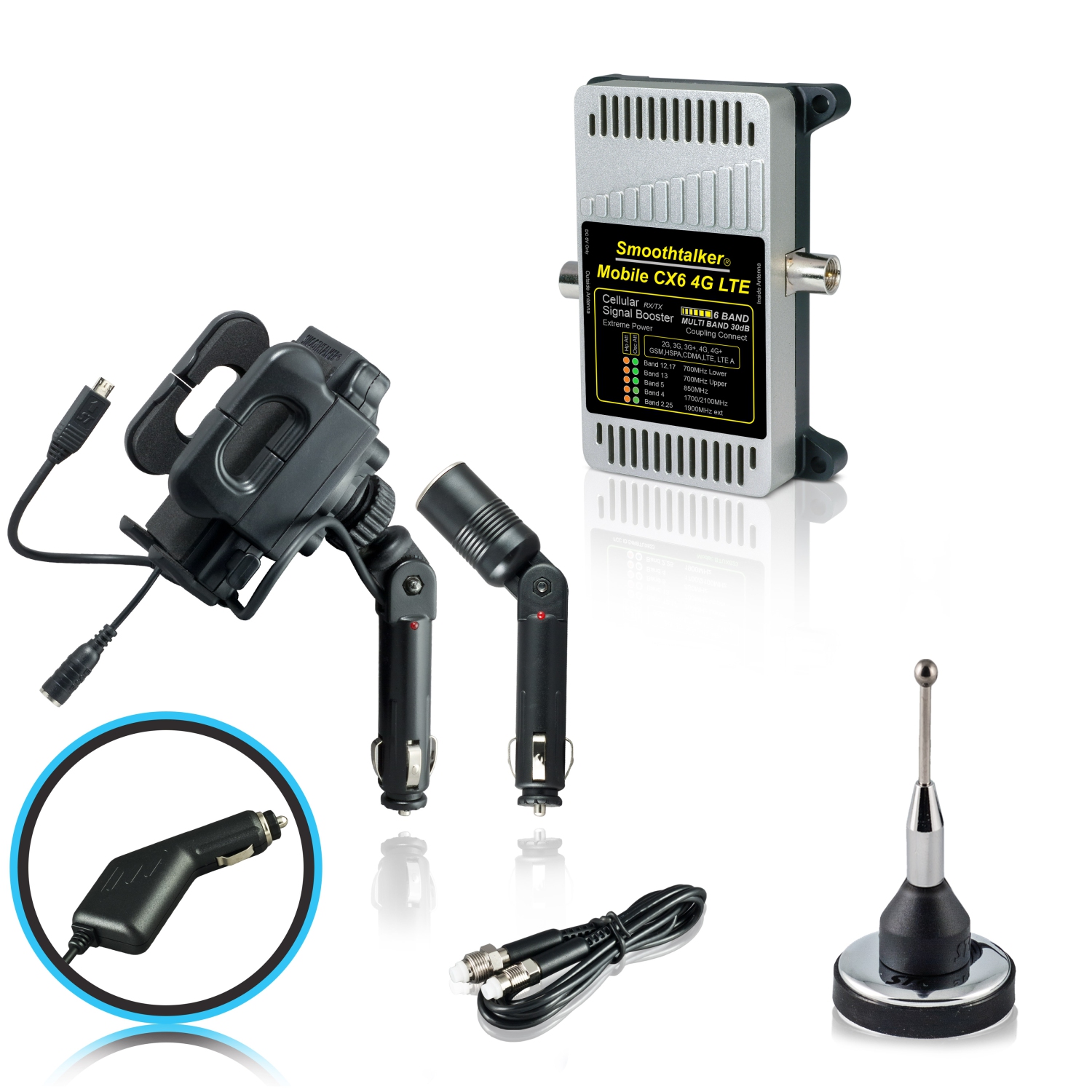 Amplificateur de signal cellulaire ultra-puissant 4G/5G compatible 6 bandes Smoothtaker Mobile CX6 30&nbsp;dB avec antenne 2 po