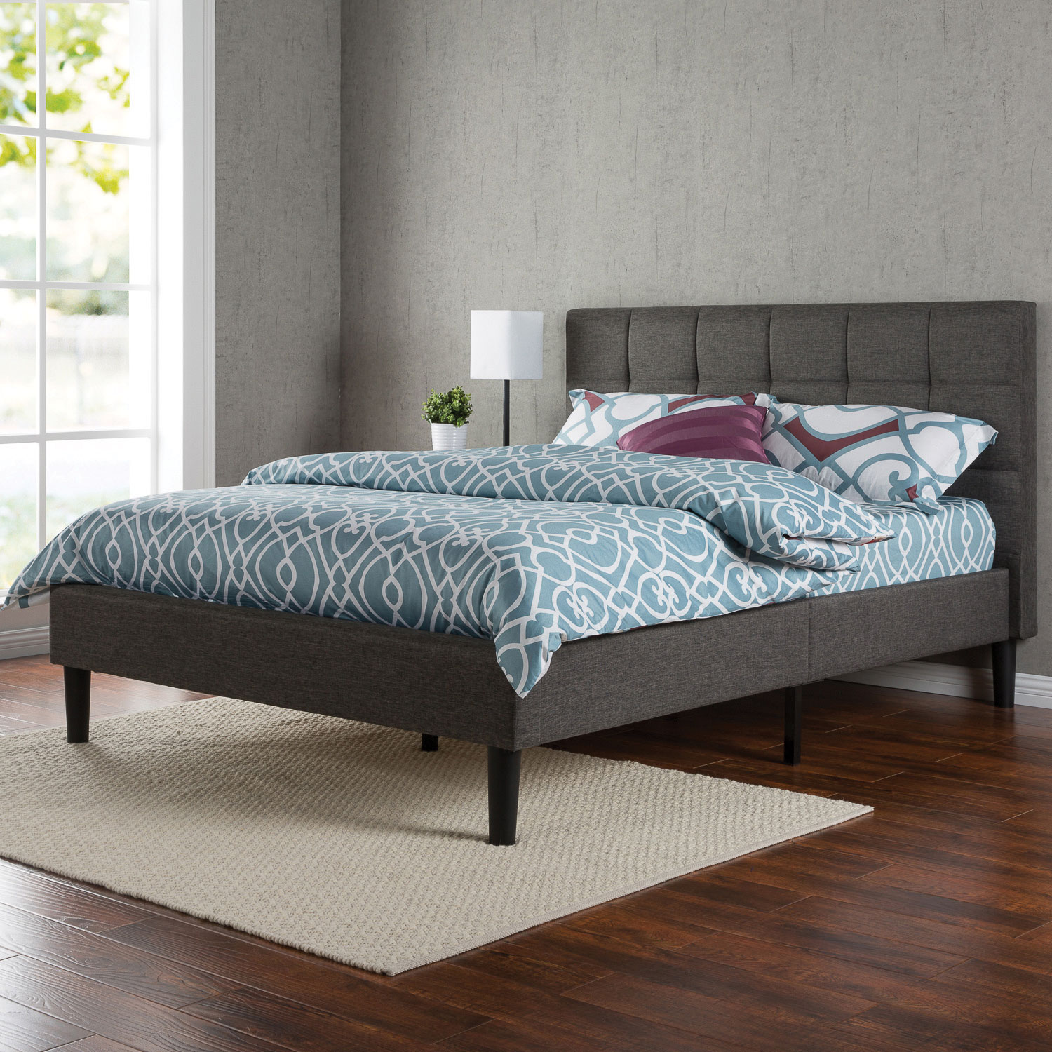 Zinus Contemporary Upholstered Platform Bed King Grey Beds Zinus Contemporary Upholstered Platform Bed King Grey Only