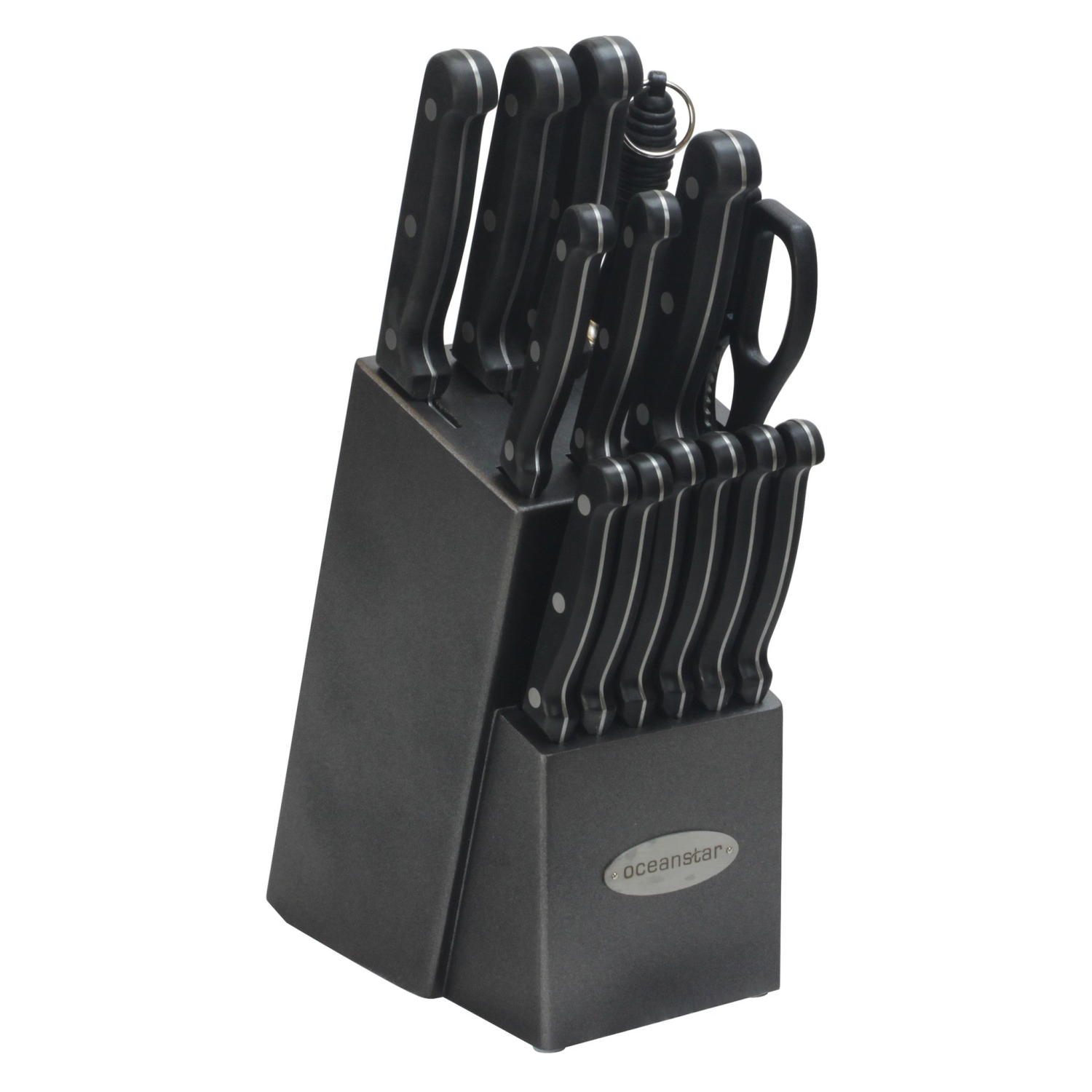 Oceanstar KS1194 Contemporary 15-Piece Knife Set with Block Elegant Black
