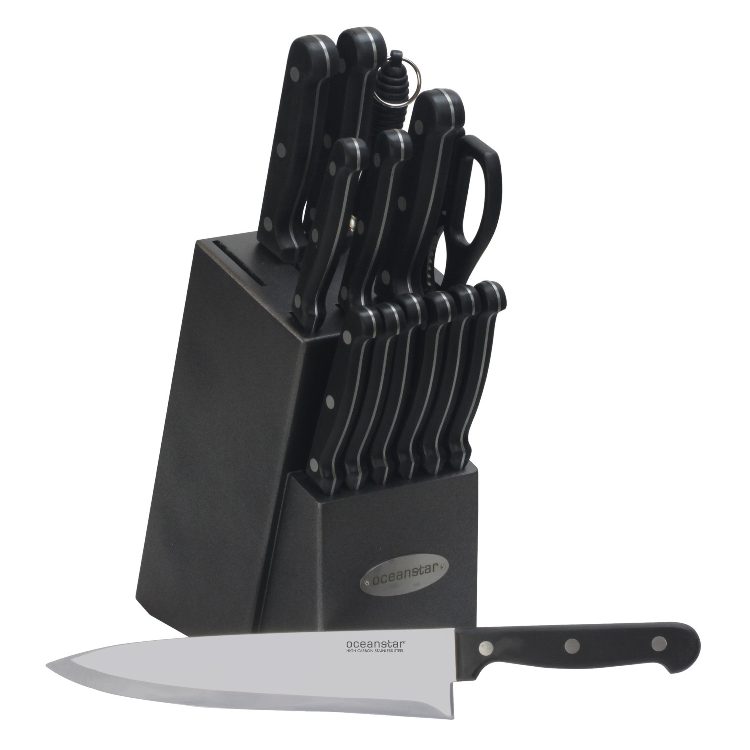 Oceanstar KS1194 Contemporary 15-Piece Knife Set with Block Elegant Black
