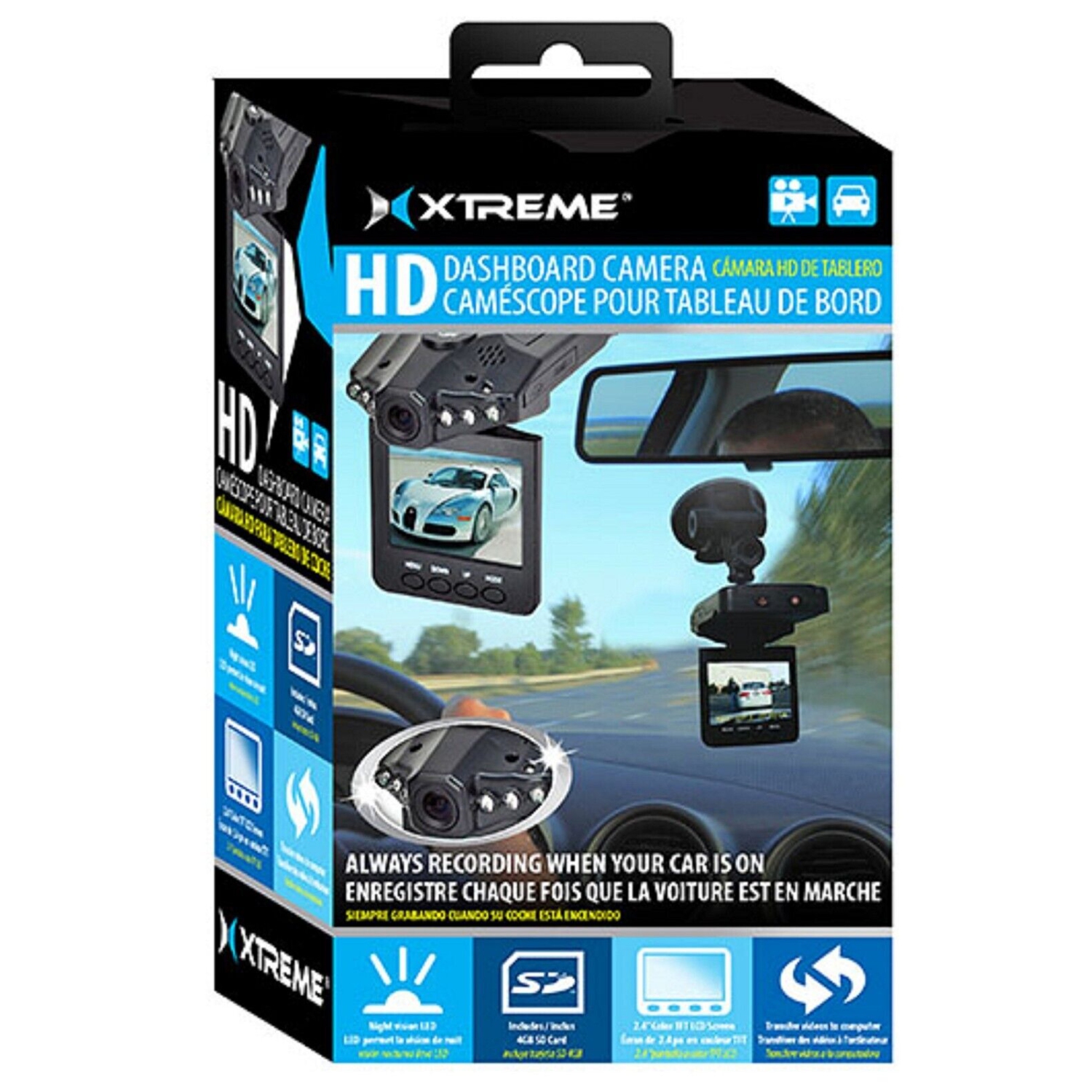 Xtreme Cables Car Dash Camera With 4GB SD Card - Black
