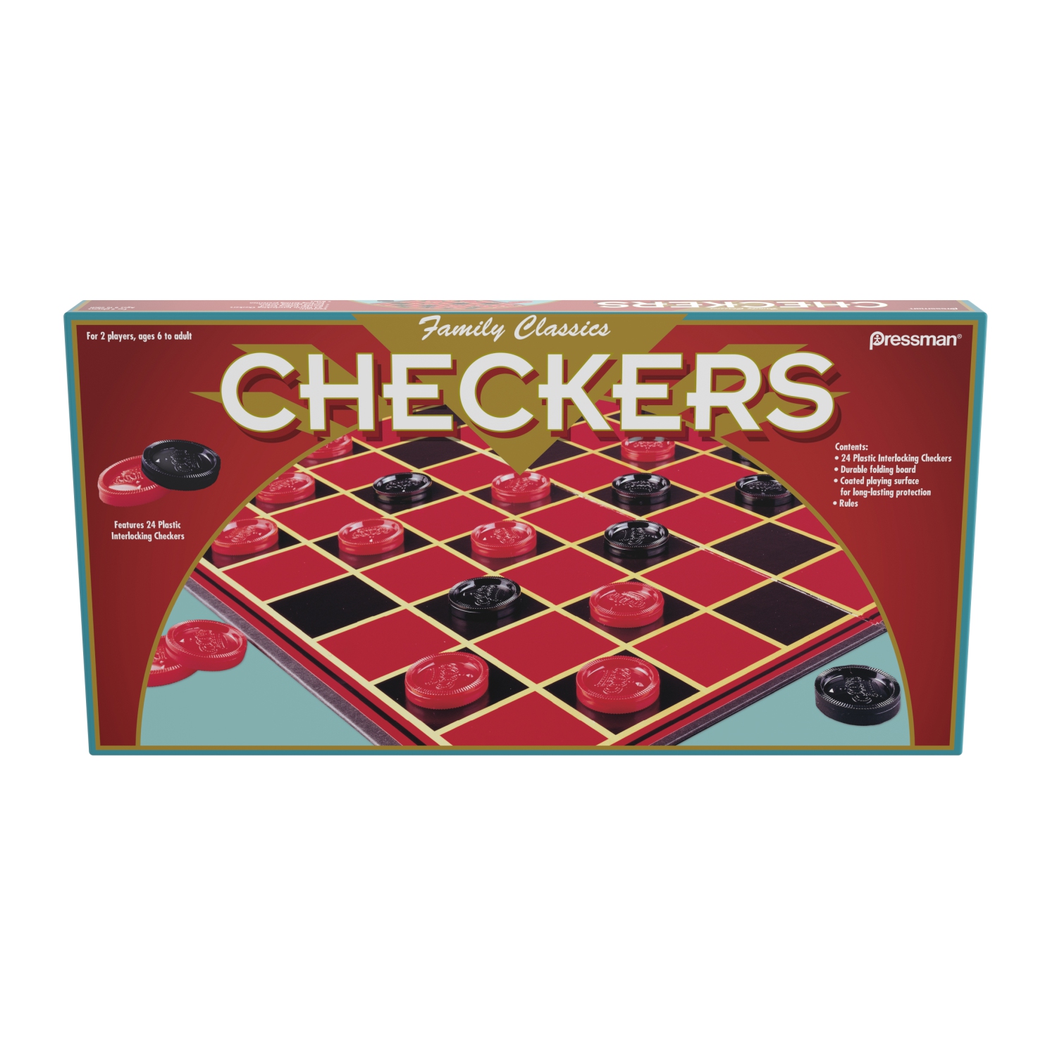  Pressman Checkers - Classic Game With Folding Board and  Interlocking Checkers, 2 Players : Toys & Games