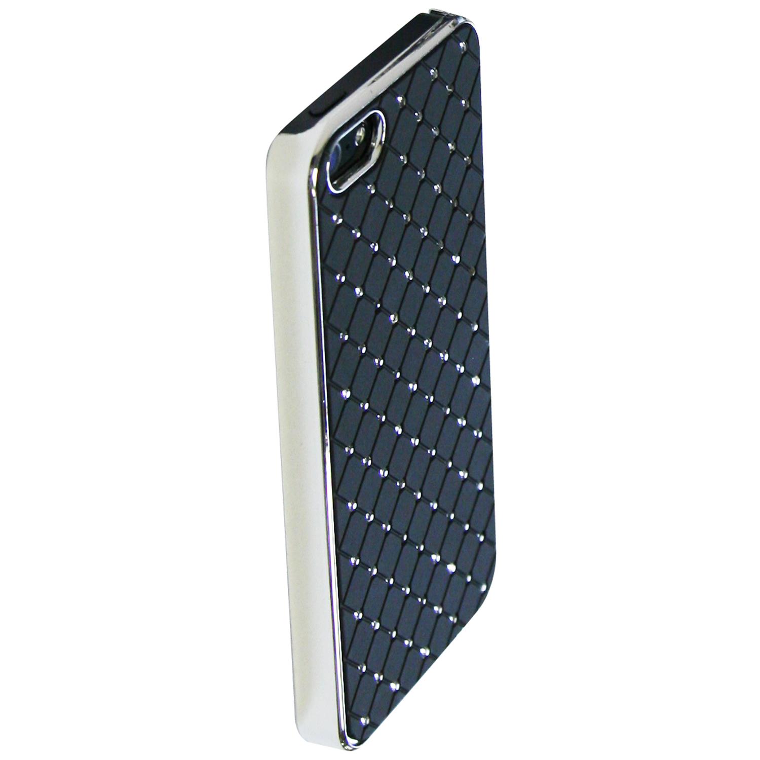 Exian iPhone 5/5s/SE Hard Plastic Case Silver Plated with Embedded Crystals Black