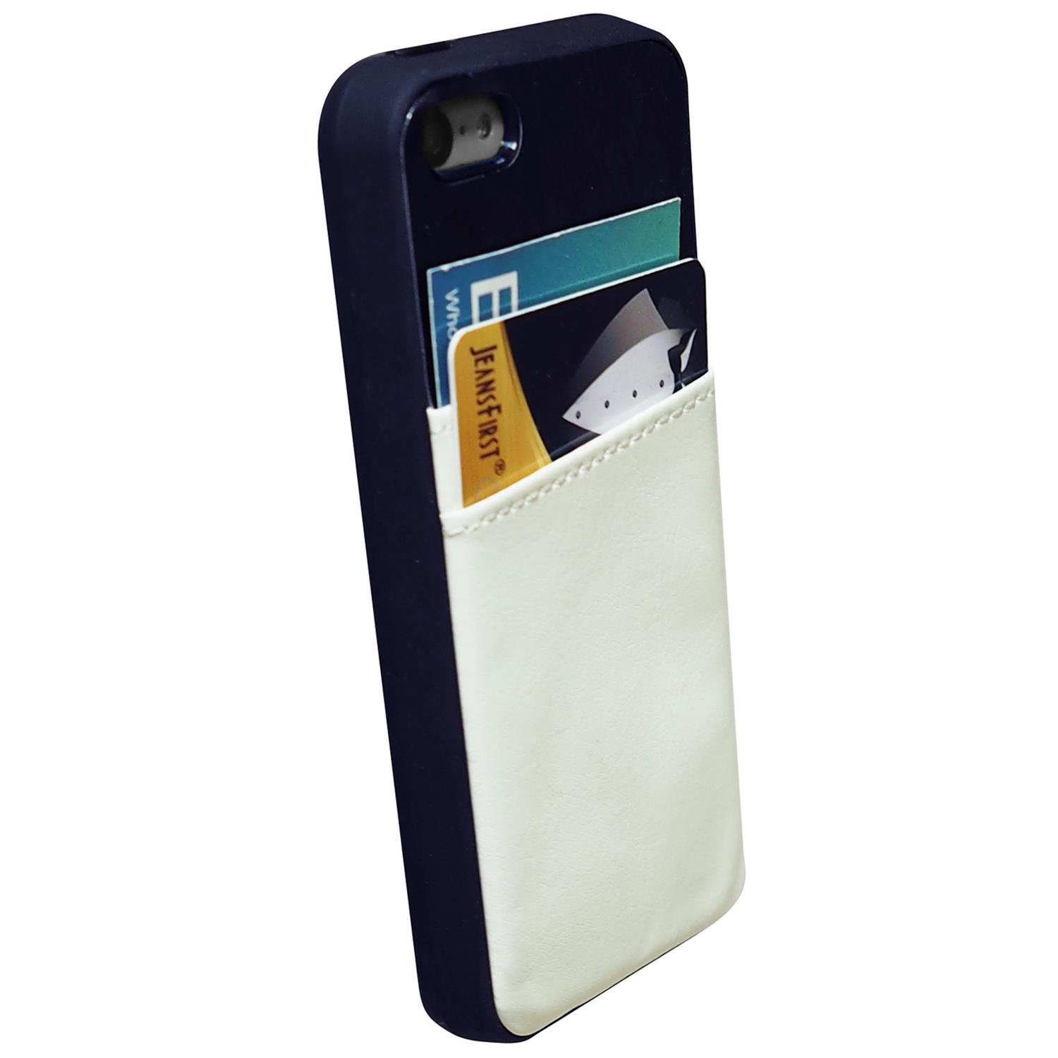 2 protecteurs d’écran d’Exian pour iPhone 5/5s/se et 2 étuis en polyuréthane thermoplastique avec 2 fentes pour cartes, blanc/noir