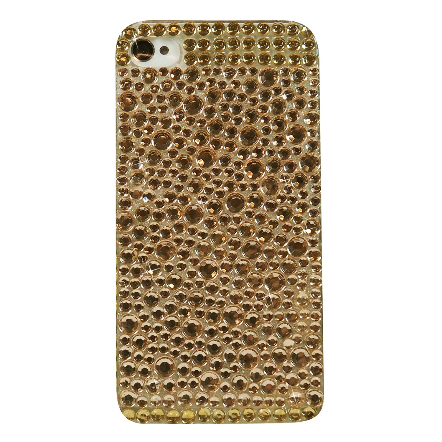 Étui en plastique rigide d’Exian pour iPhone 4/4S avec pierres dorées de Rhine