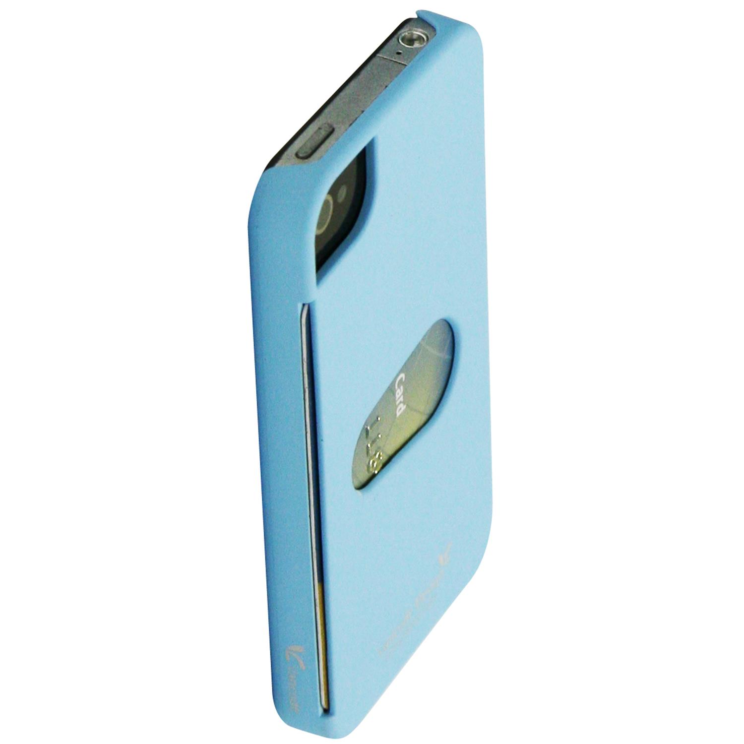 Étui en plastique rigide d’Exian pour iPhone 4/4S avec fente pour carte, bleu