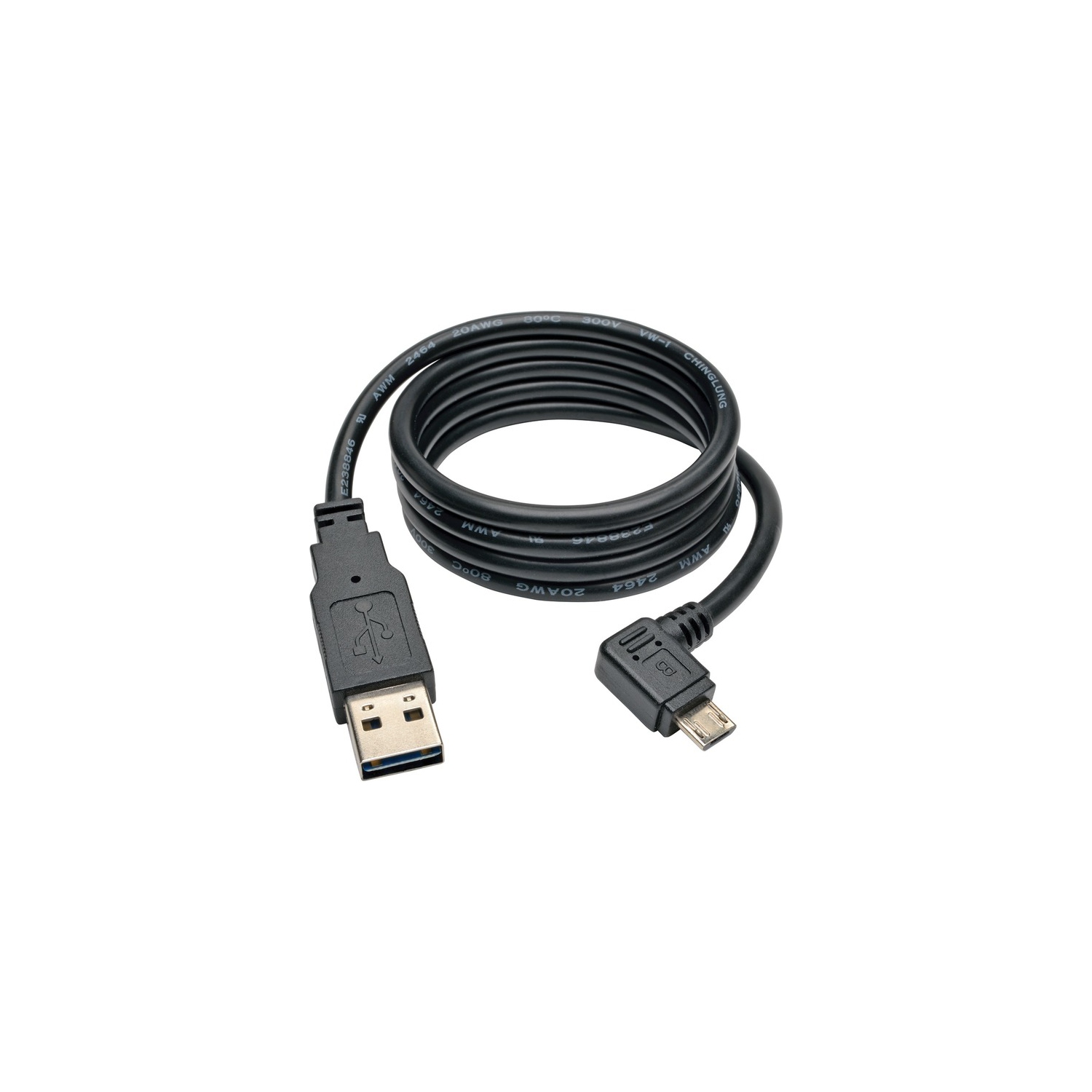 Tripp Lite – Câble de chargement USB réversible À angle droit micro B à 5 broches, 3 pi