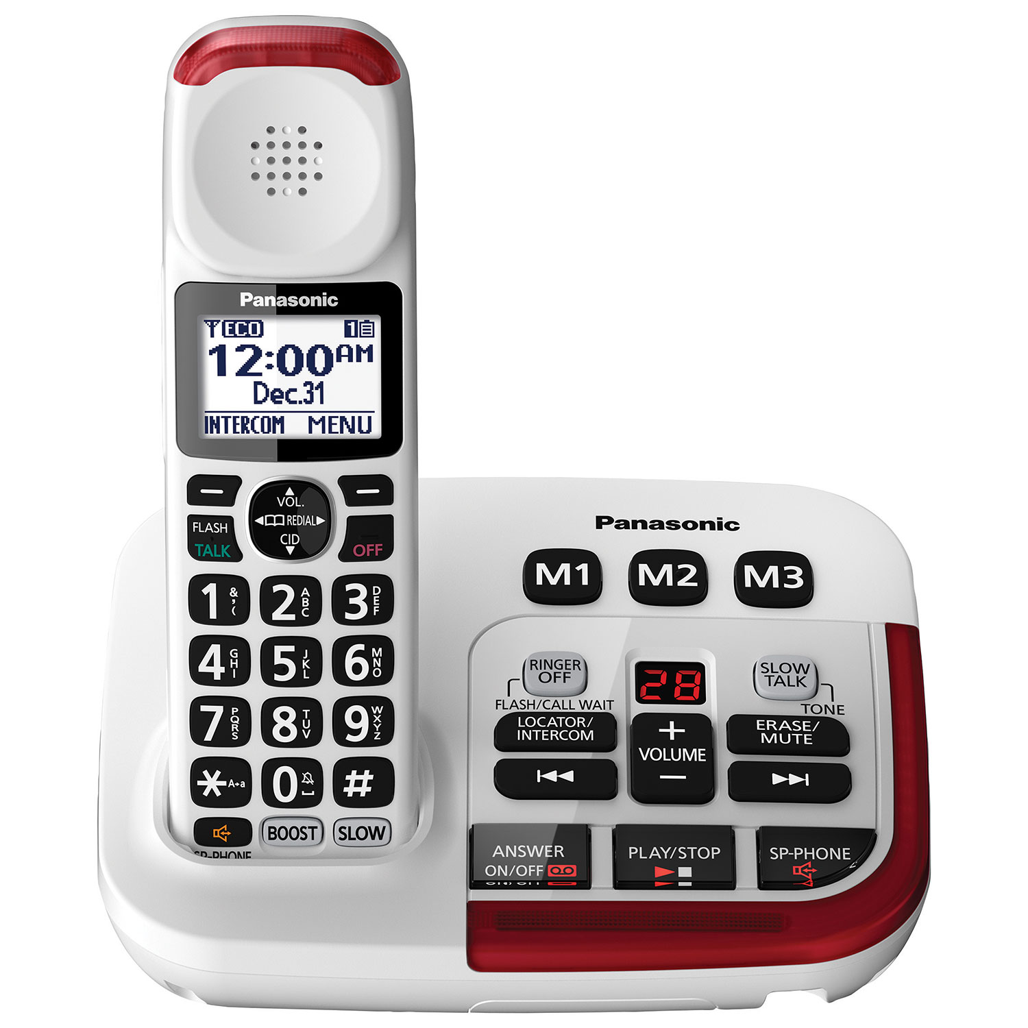 Panasonic 1.9GHz 1-Handset Amplified Cordless Phone with Answering Machine (KXTGM470W) - White