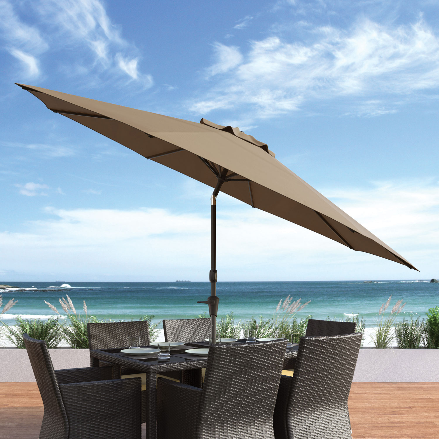 Corliving Contemporary 10 Ft Deluxe Tilting Patio Umbrella Sand Grey Best Buy Canada