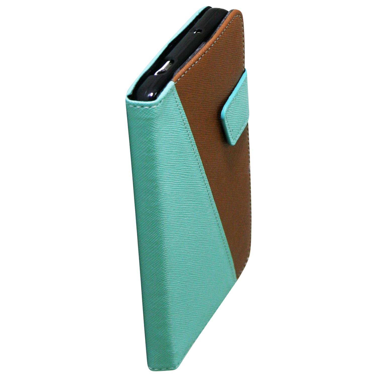 Exian Samsung Galaxy Note 3 PU Leather Wallet 2-Tone Color Green/Brown