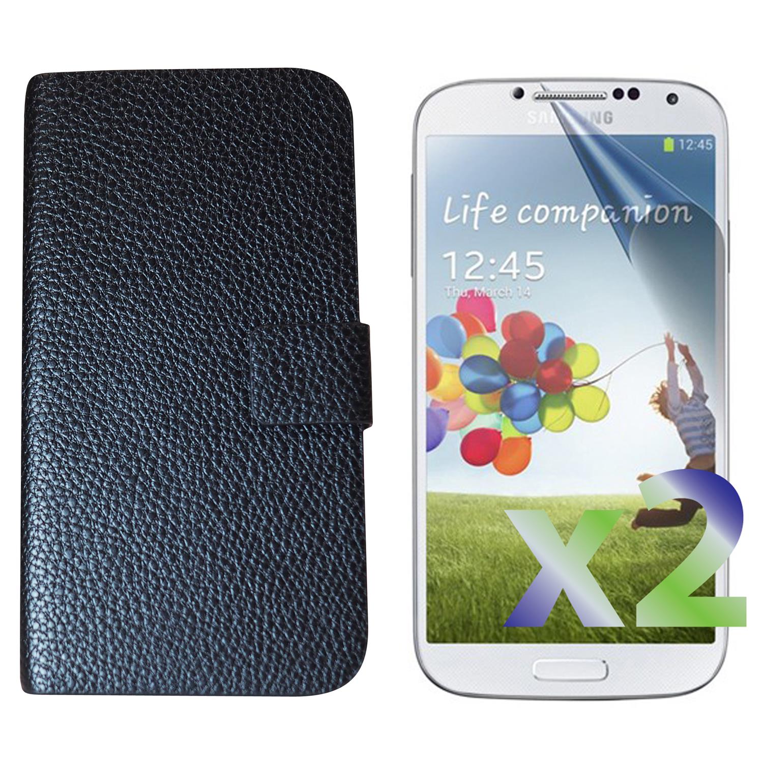 Étui portefeuille en similicuir en polyuréthane d’Exian pour Galaxy S4 de Samsung – Noir