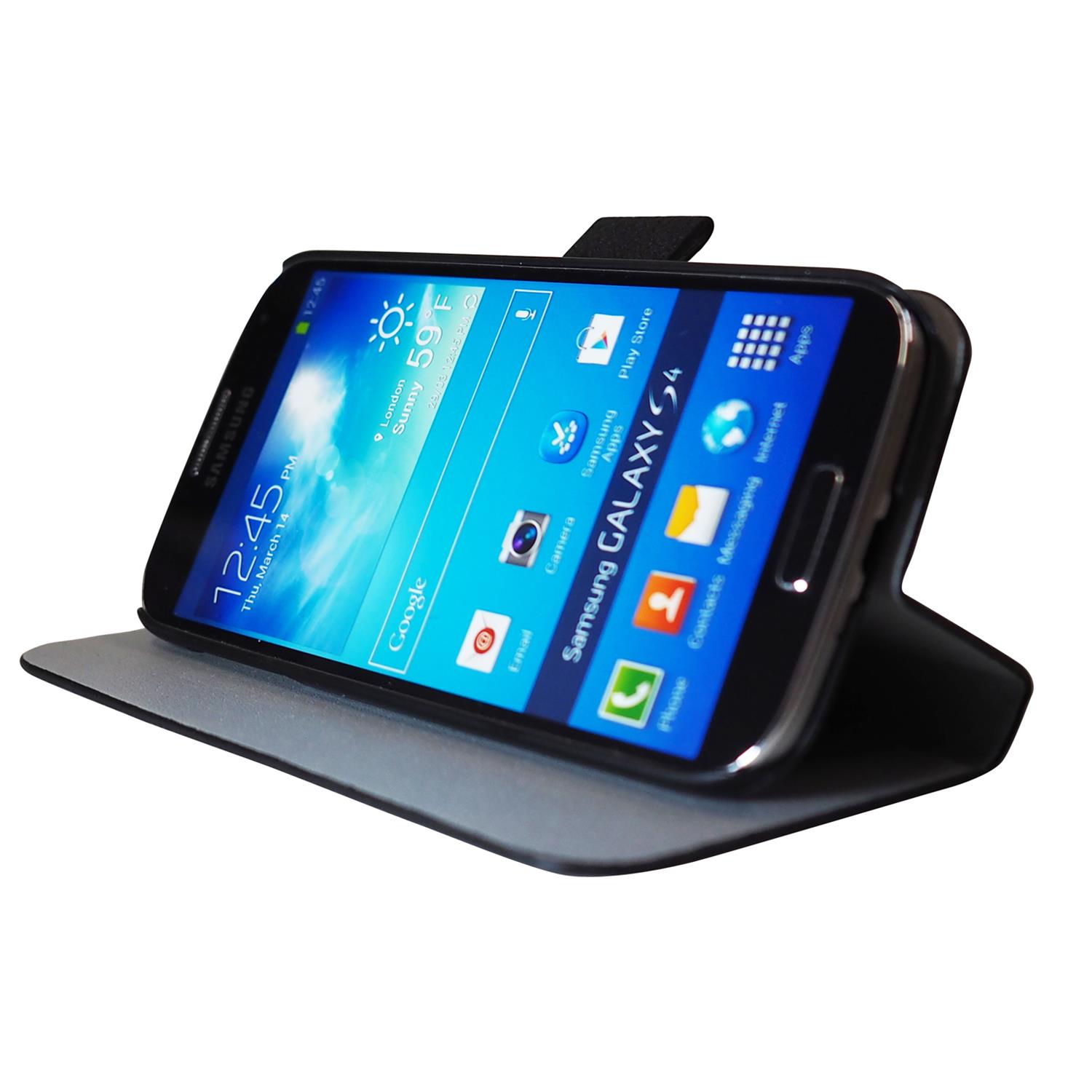 Étui portefeuille en similicuir en polyuréthane d’Exian pour Galaxy S4 de Samsung – Noir