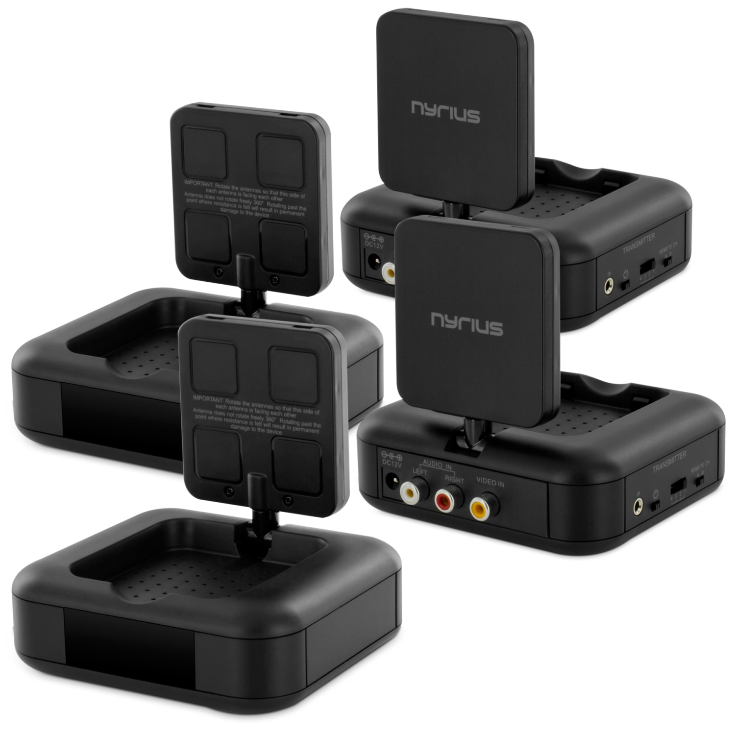 Nyrius 5.8GHz 4 Channel Wireless Video Sender Transmitter & Receiver with Remote Extender - 2 PACK