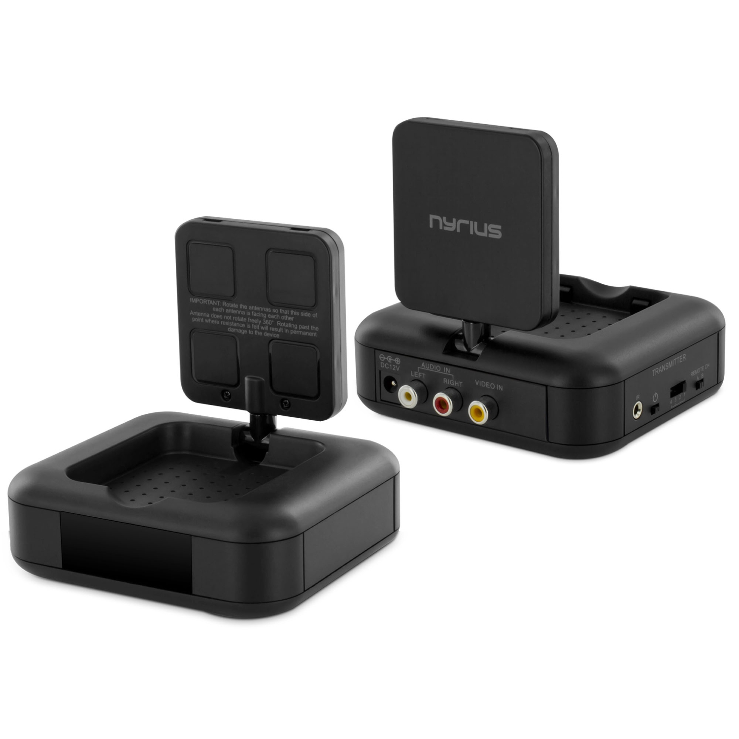 Nyrius 5.8GHz 4 Channel Wireless Video Sender Transmitter & Receiver with Remote Extender - 2 PACK