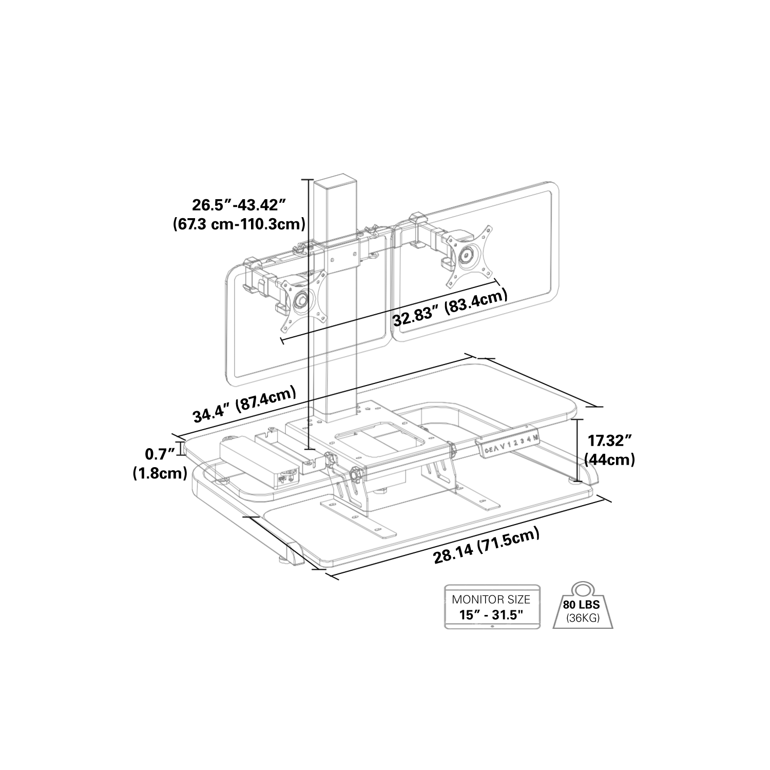 Prolongateur/convertisseur de bureau debout électrique ErgoConvert d'AnthroDesk