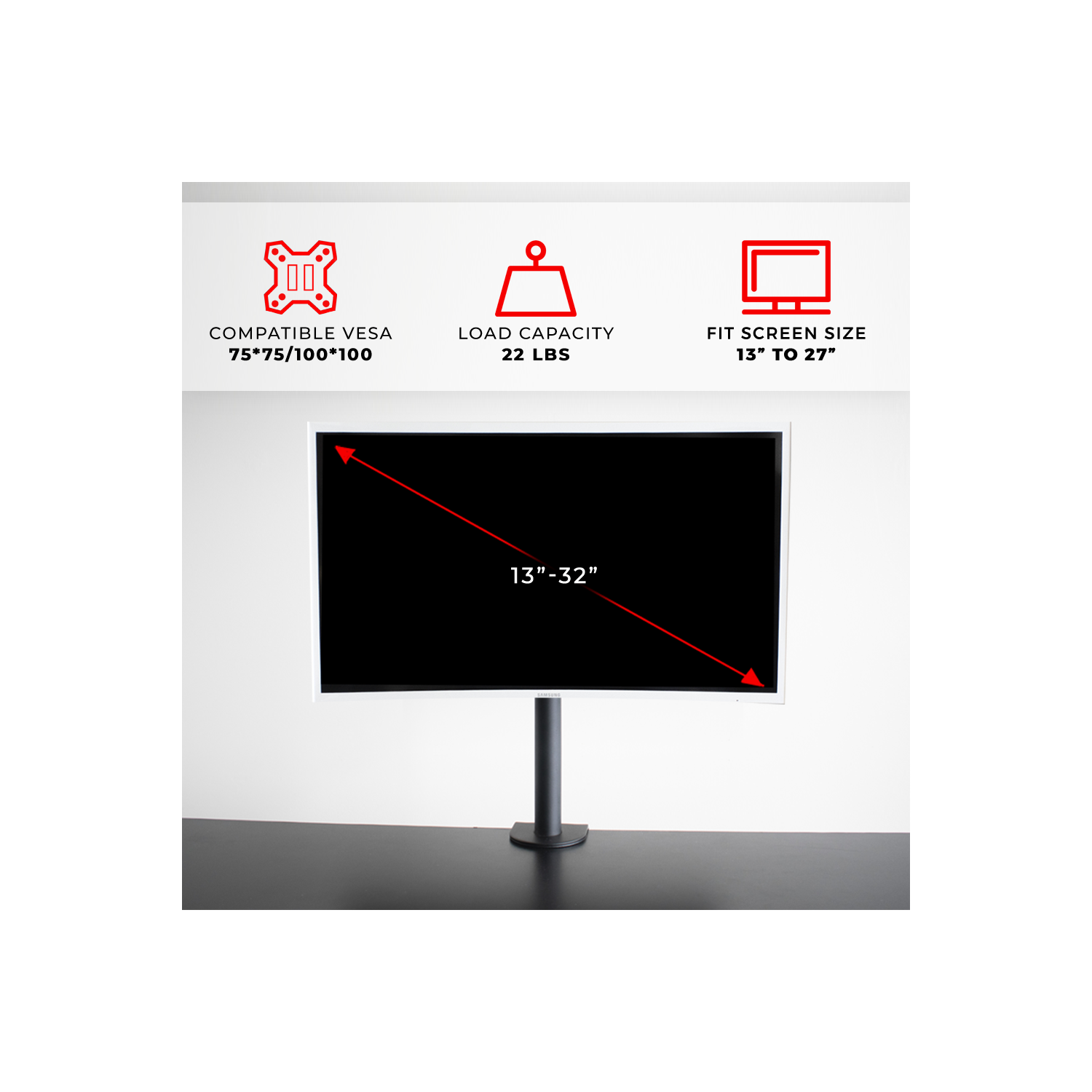 AnthroDesk Single Monitor Arm Mount with Fully Adjustable Tilt / Swivel / Rotate Ability for Screens up to 27"