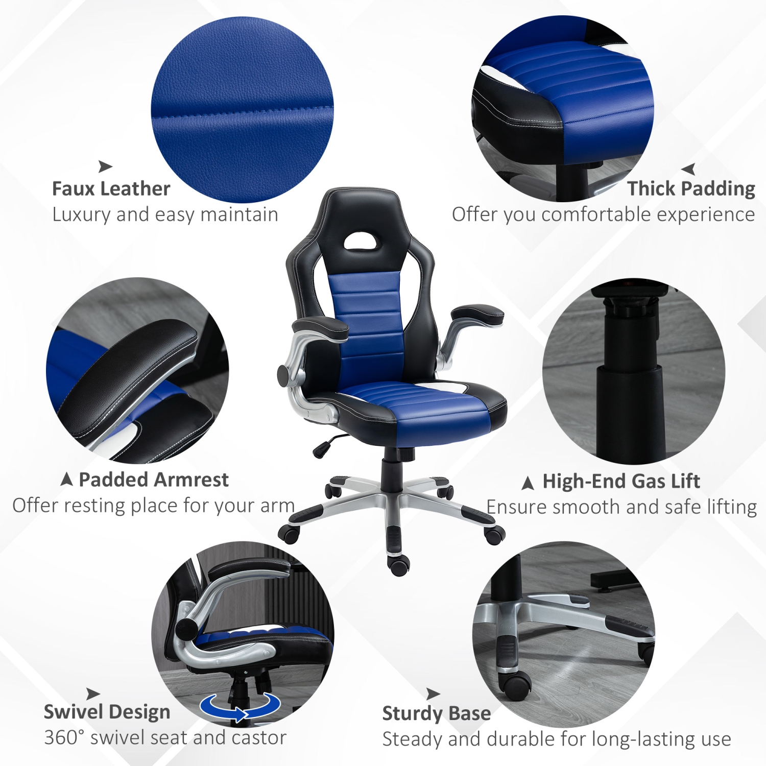 HOMCOM Racing Car Office Chair with Adjustable Armrest - Blue