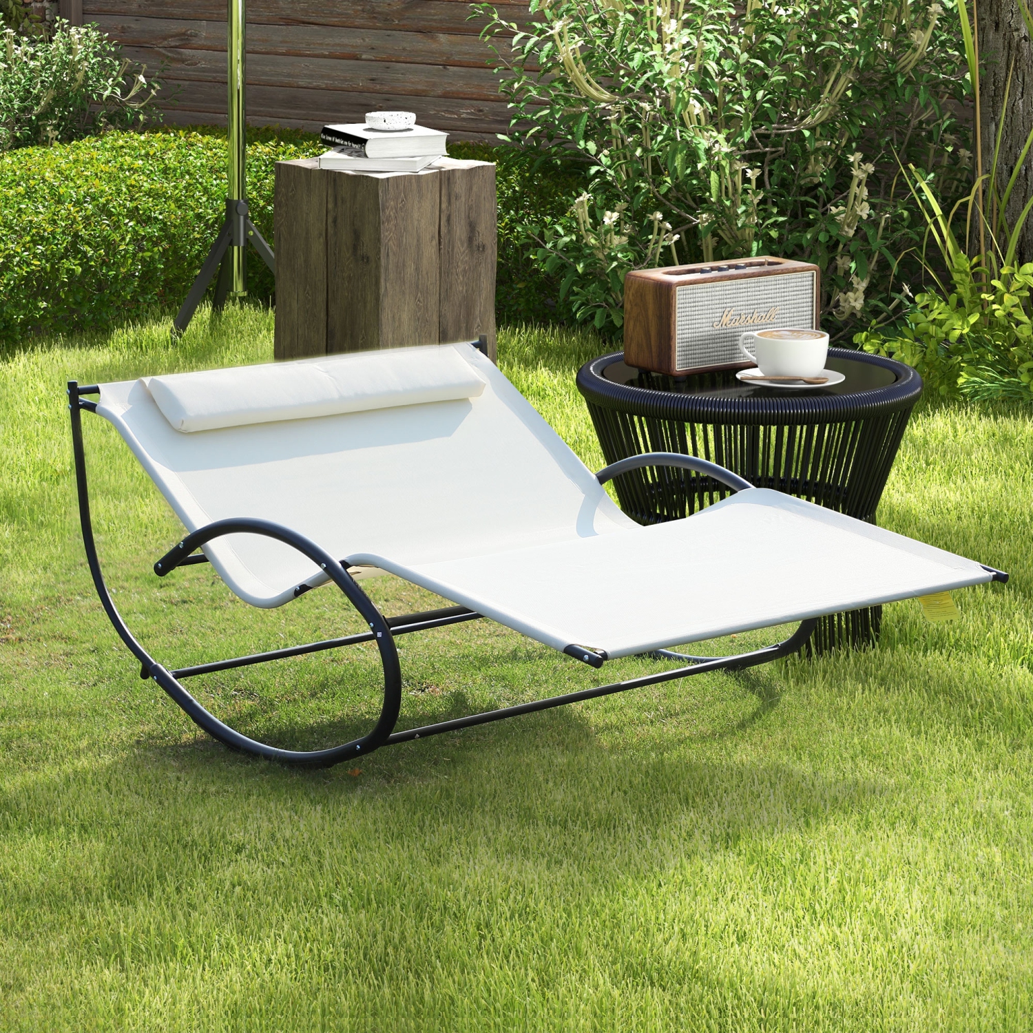 Chaise longue pour l'extérieur avec chaise longue et chaise longue Outsunny chaise longue avec coussin blanc crème