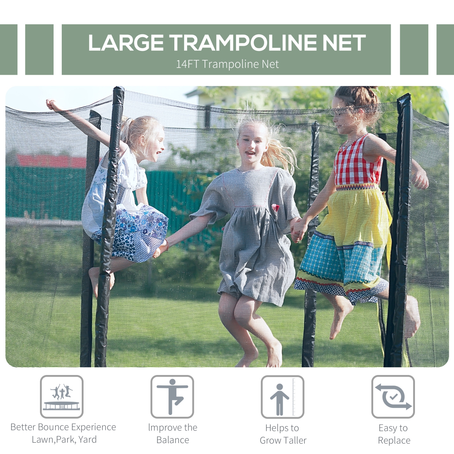 Aosom 14' Round Trampoline Enclosure Safety Net Fence Replacement Trampolining Bounce Part No Poles Included