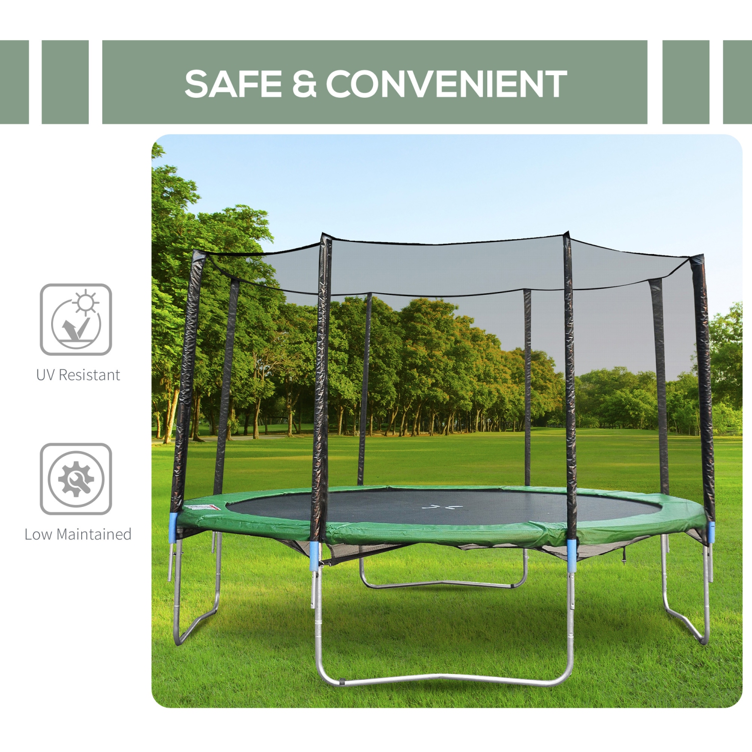 Aosom 14' Round Trampoline Enclosure Safety Net Fence Replacement Trampolining Bounce Part No Poles Included