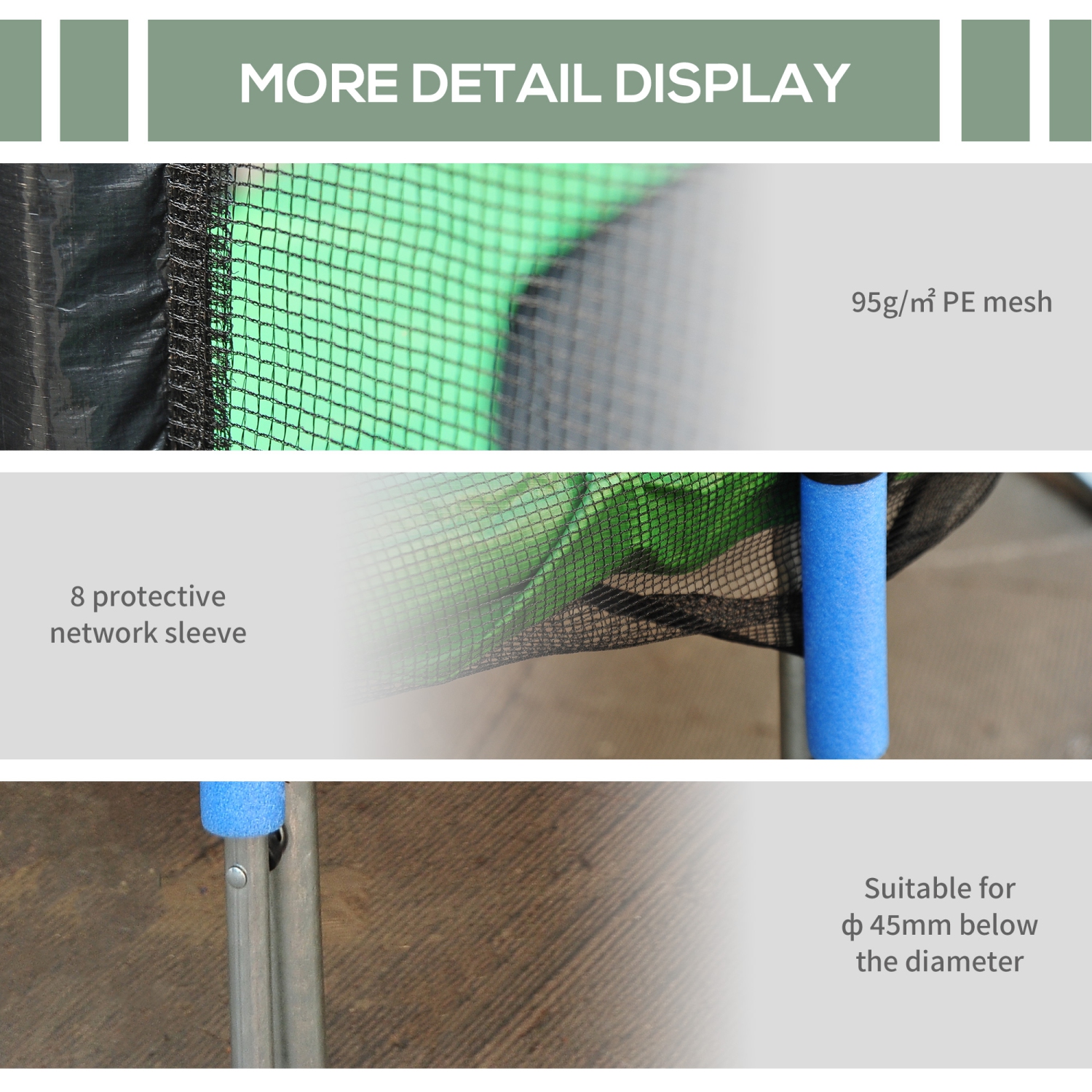 Aosom 14' Round Trampoline Enclosure Safety Net Fence Replacement Trampolining Bounce Part No Poles Included