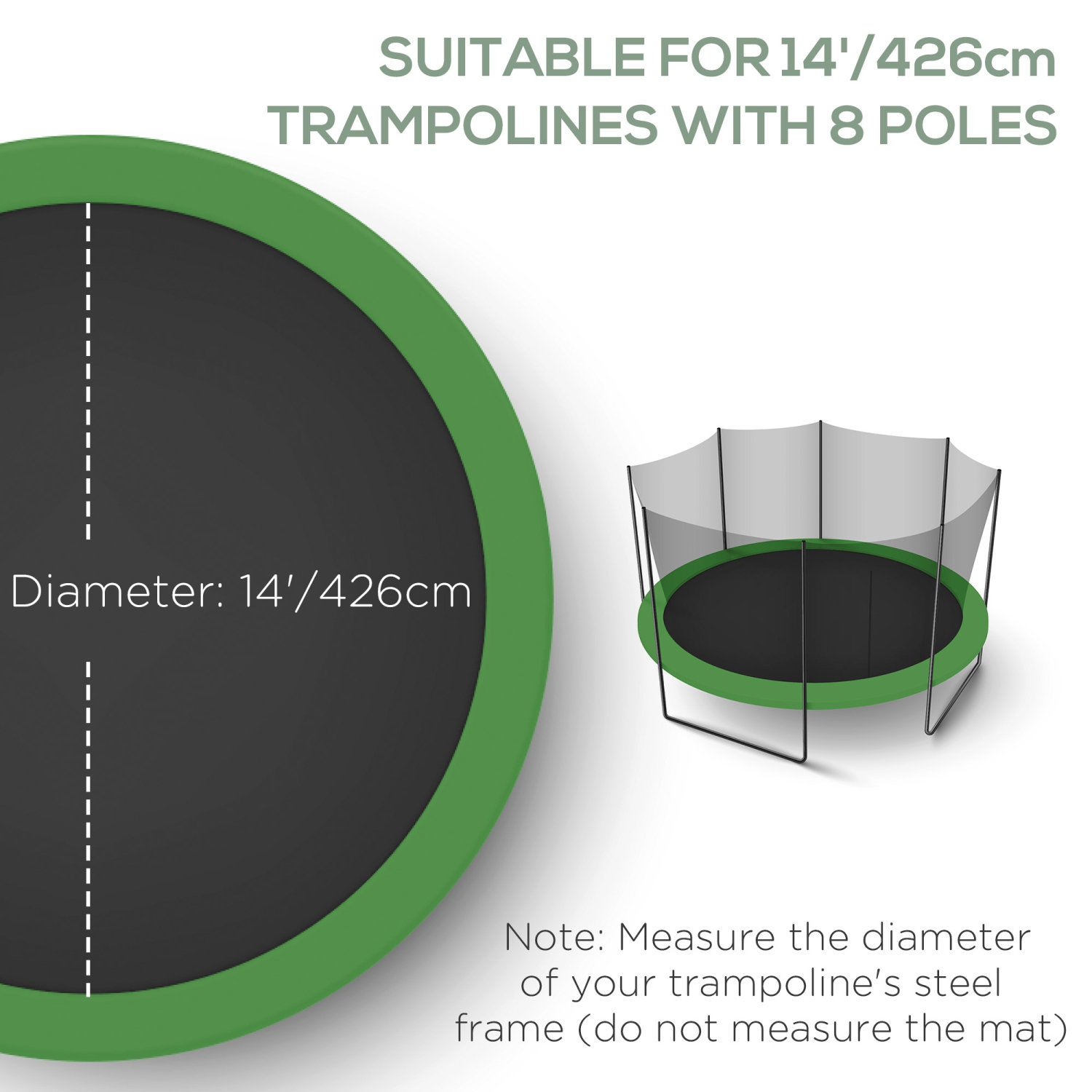 Aosom 14' Round Trampoline Enclosure Safety Net Fence Replacement Trampolining Bounce Part No Poles Included