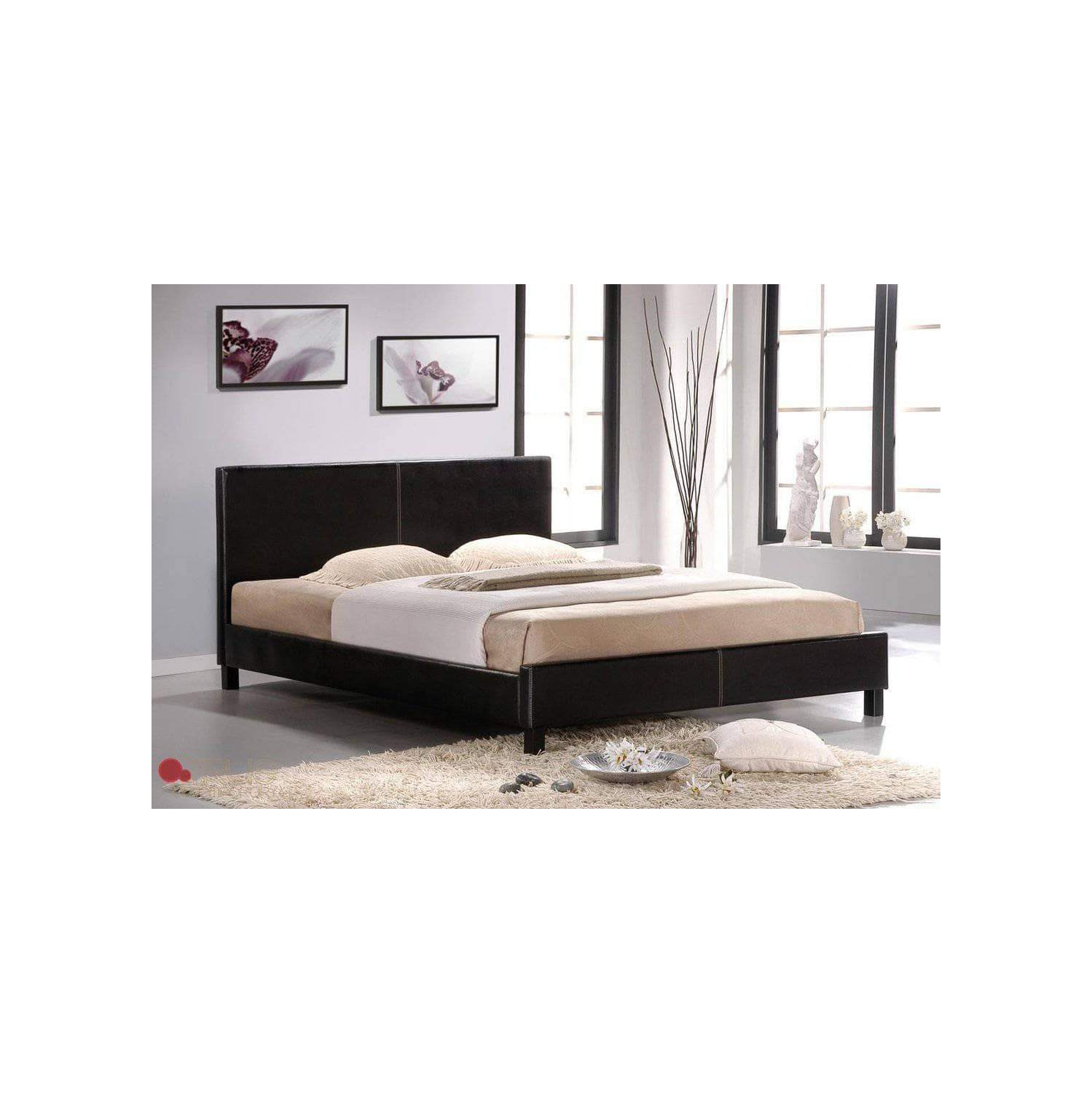 True Contemporary King Mirabel Espresso Faux Leather Platform Bed