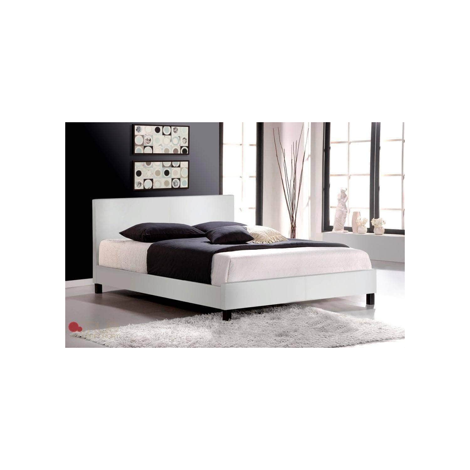 True Contemporary Queen Mirabel White Faux Leather Platform Bed