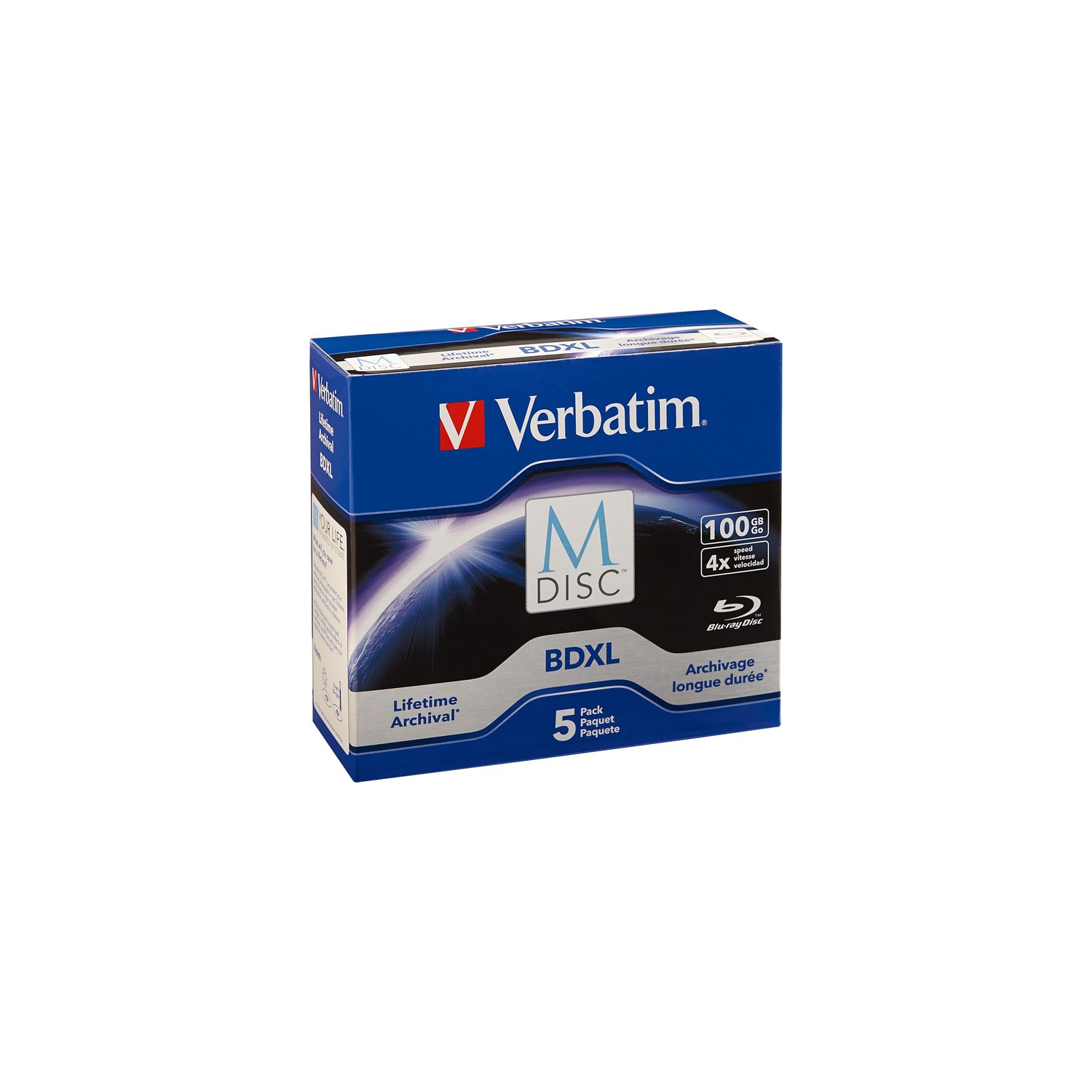 Verbatim Blu-ray Recordable Media - BD-R XL - 4x - 100GB - 5 Pack Jewel Case
