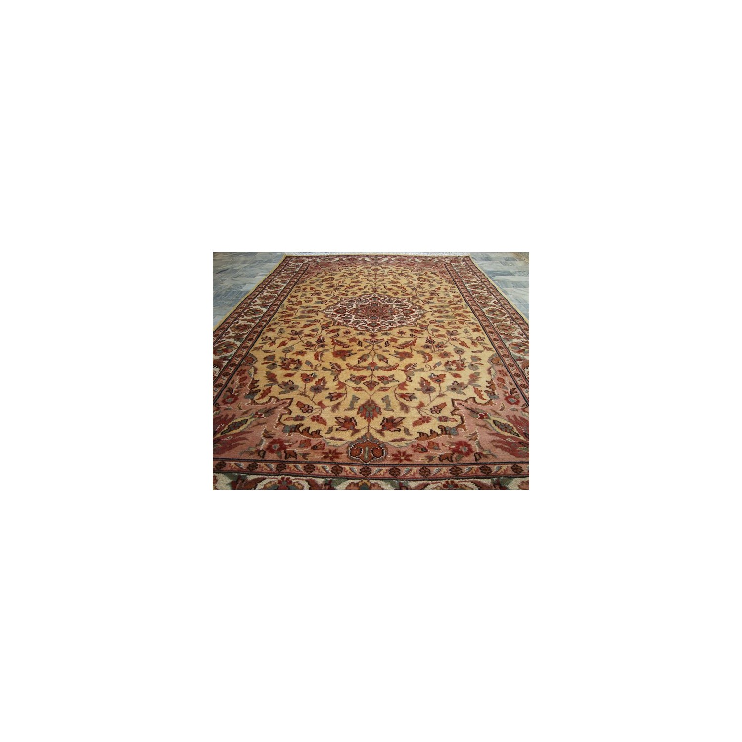 Cream Floral Hot Ivory Touch Medallion Area Rug Hand Knotted Wool Silk Carpet'