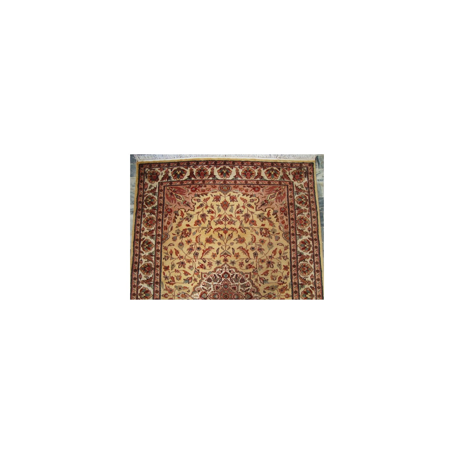 Cream Floral Hot Ivory Touch Medallion Area Rug Hand Knotted Wool Silk Carpet'