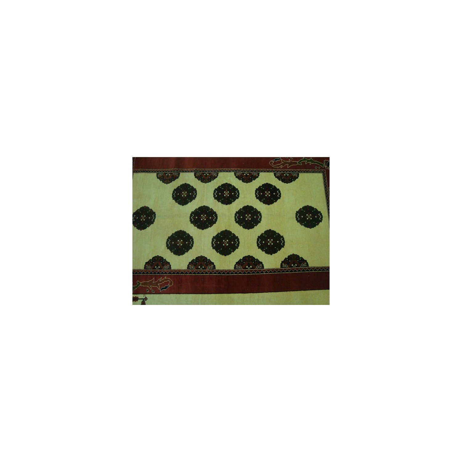 Ahmedani Elephant Foot Print Bokhara Afghan Vege Dyed Hand Knotted Carpet 7.5' x 5.0' Area Rug - Cream/Red