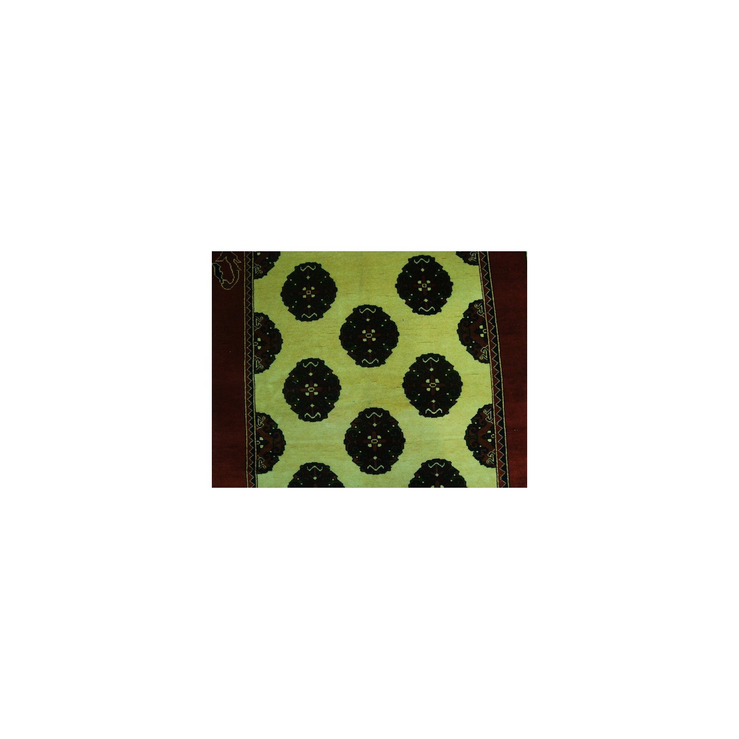 Ahmedani Elephant Foot Print Bokhara Afghan Vege Dyed Hand Knotted Carpet 7.5' x 5.0' Area Rug - Cream/Red