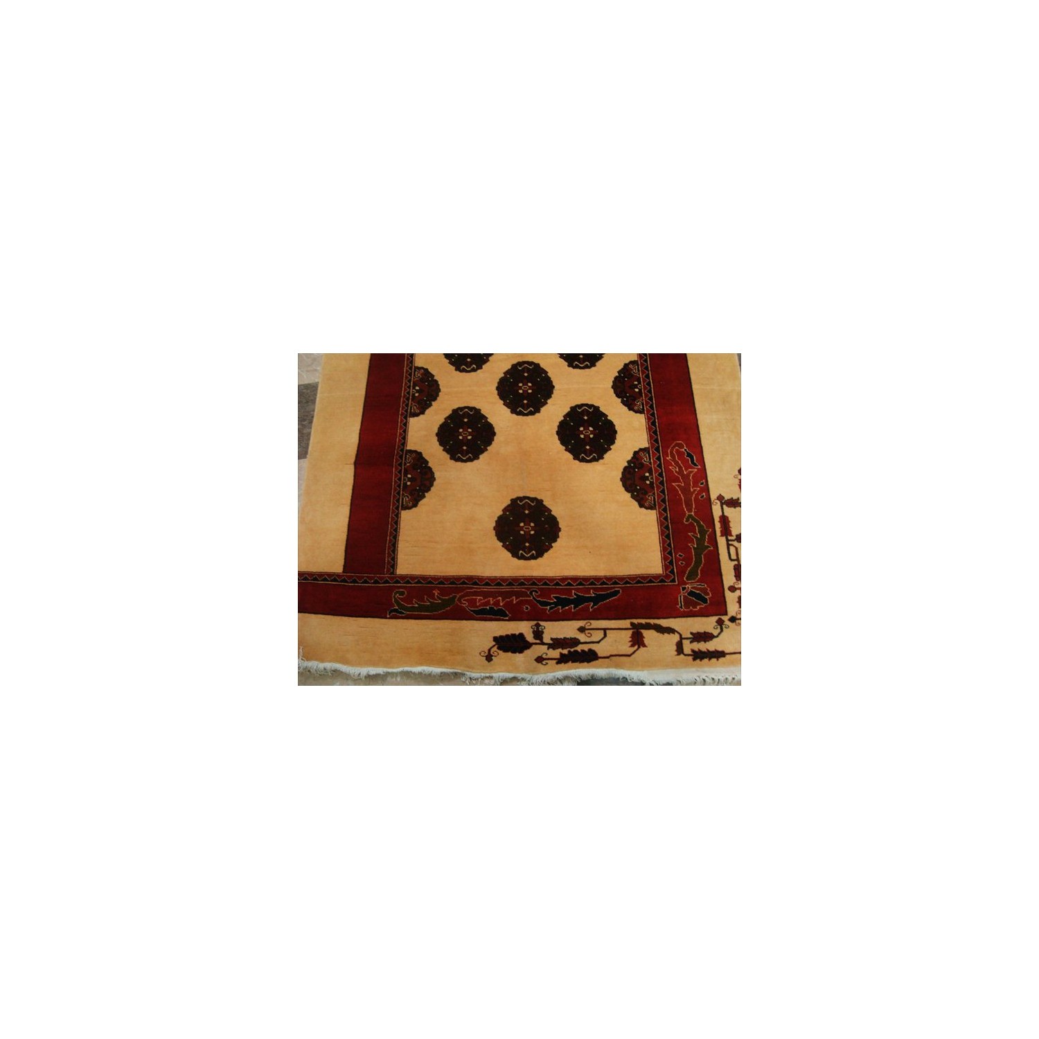 Ahmedani Elephant Foot Print Bokhara Afghan Vege Dyed Hand Knotted Carpet 7.5' x 5.0' Area Rug - Cream/Red