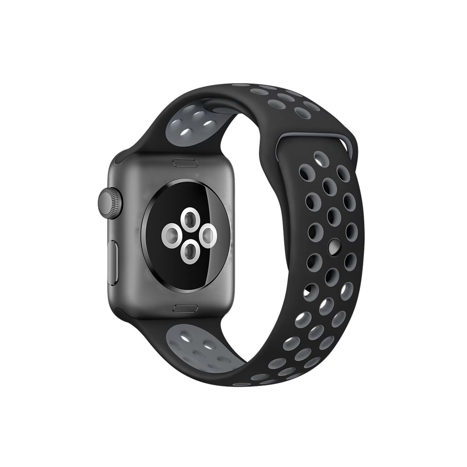 Soft Durable Sport Replacement Wrist Strap for iWatch Series 1/2/3/4/5/6/7/8 Apple Watch Band 42/44/45 mm M/L - Black & Grey