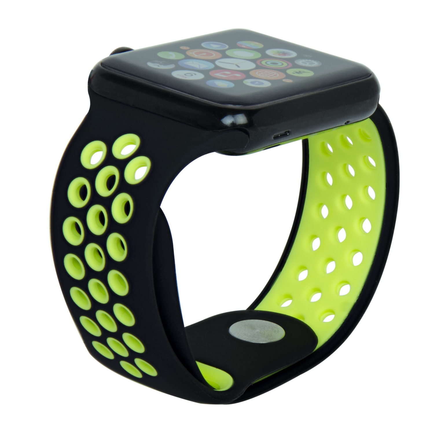Soft Durable Sport Replacement Wrist Strap for iWatch Series 1/2/3/4/5/6/7 Apple Watch Band 42/44/45 mm M/L - Black & Light Green